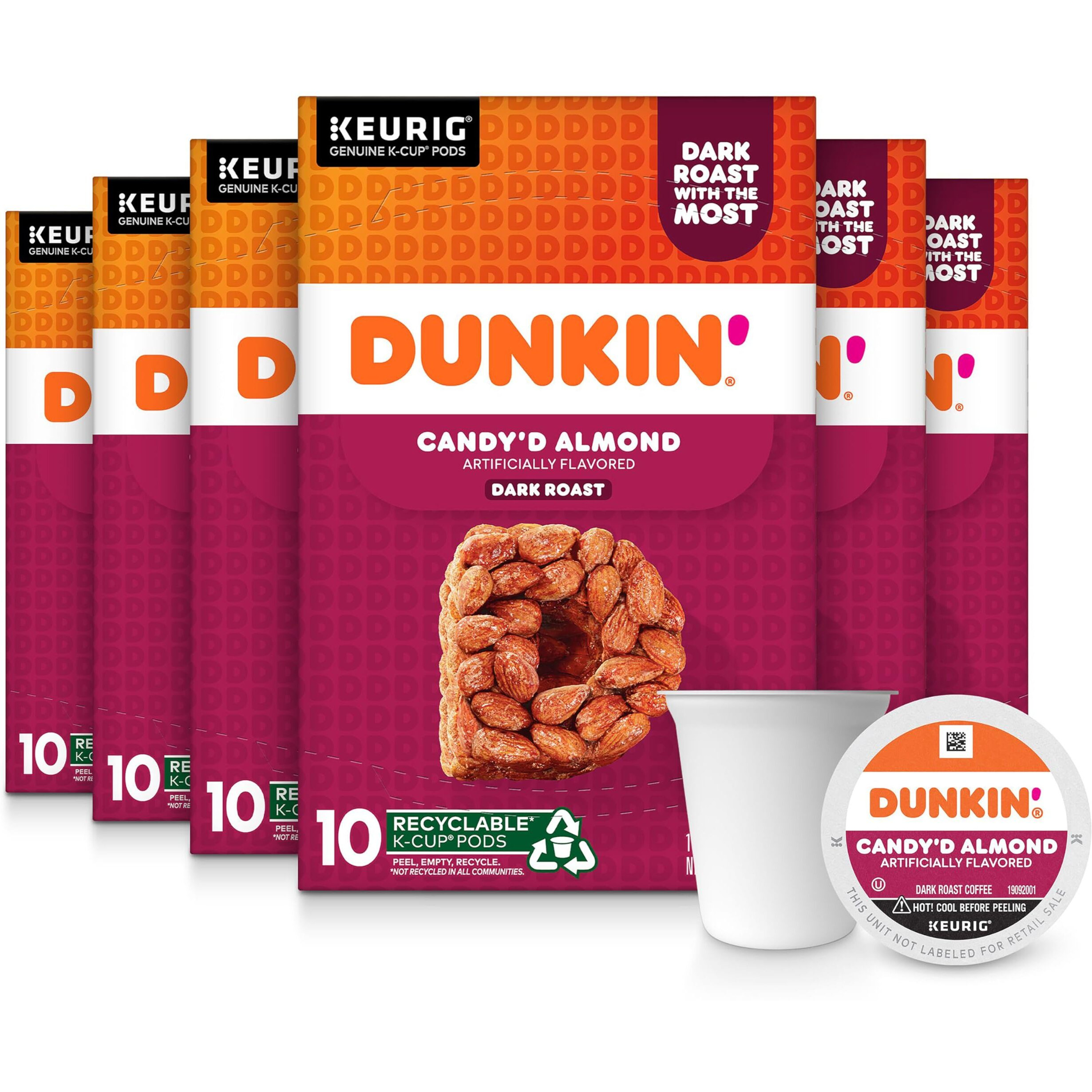 Dunkin' Candy'D Almond Dark Roast Flavored Coffee, 60 Keurig K-Cup Pods