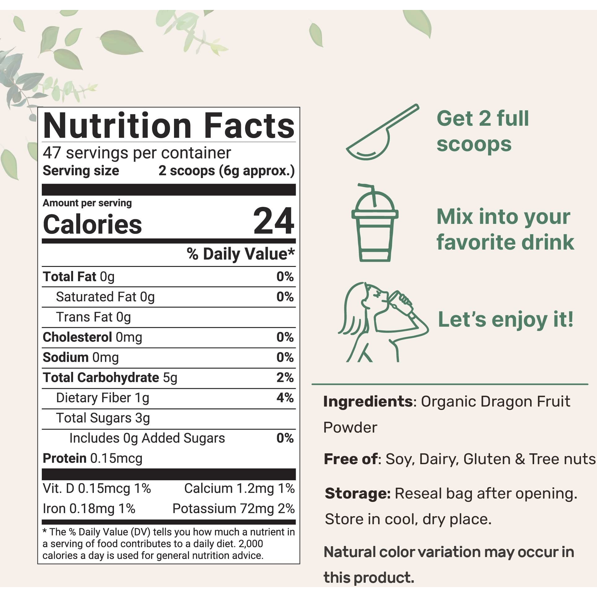 Organic Dragon Fruit Powder, 10Oz | 100% Natural Fruit Powder | Freeze-Dried Pink Pitaya Source | No Sugar & Additives | Great Flavor For Drinks, Smoothie, & Beverages | Non-Gmo & Vegan Friendly