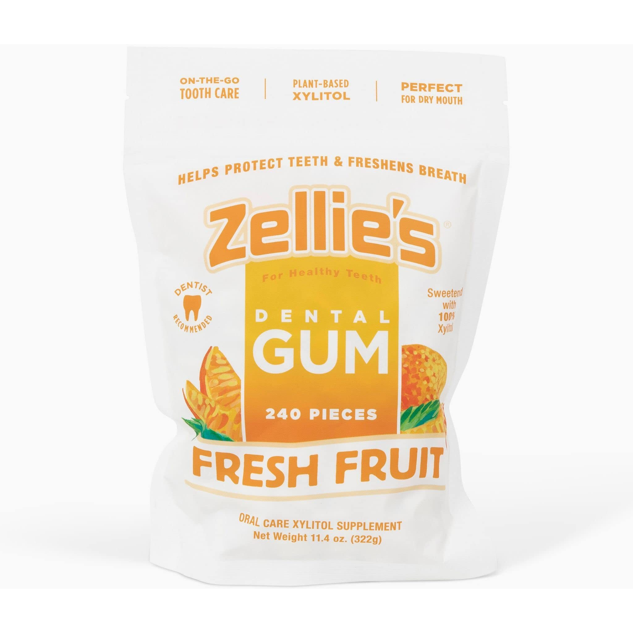 Zellie's | 100% Xylitol Sugar Free Chewing Gum (Fresh Fruit, 240 Count (Pack Of 1))