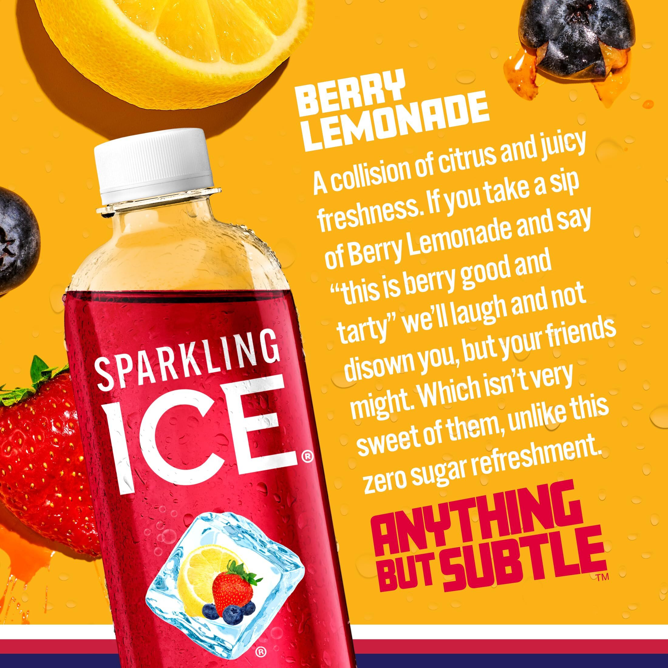 Sparkling Ice, Berry Lemonade Sparkling Water, Zero Sugar Flavored Water, With Vitamins And Antioxidants, Low Calorie Beverage, 17 Fl Oz Bottles (Pack Of 12)