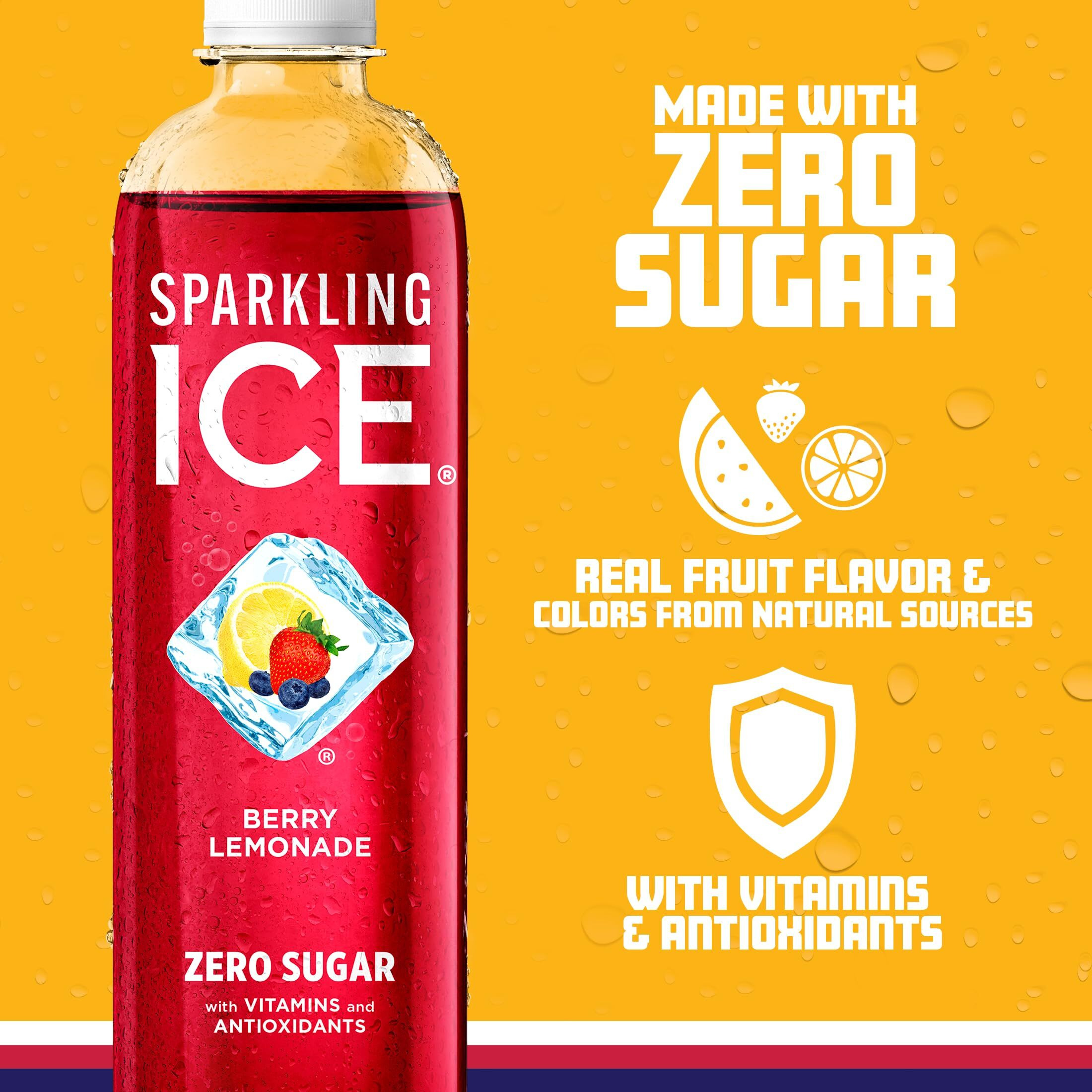 Sparkling Ice, Berry Lemonade Sparkling Water, Zero Sugar Flavored Water, With Vitamins And Antioxidants, Low Calorie Beverage, 17 Fl Oz Bottles (Pack Of 12)