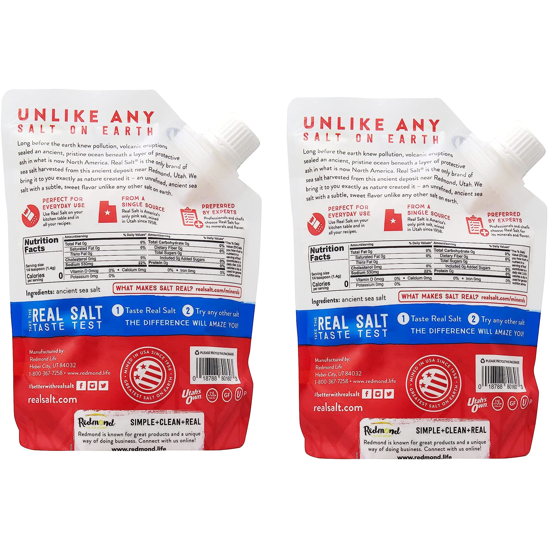 Redmond Real Sea Salt - Natural Unrefined Gluten Free Kosher, 16 Ounce Pouch (2 Pack)