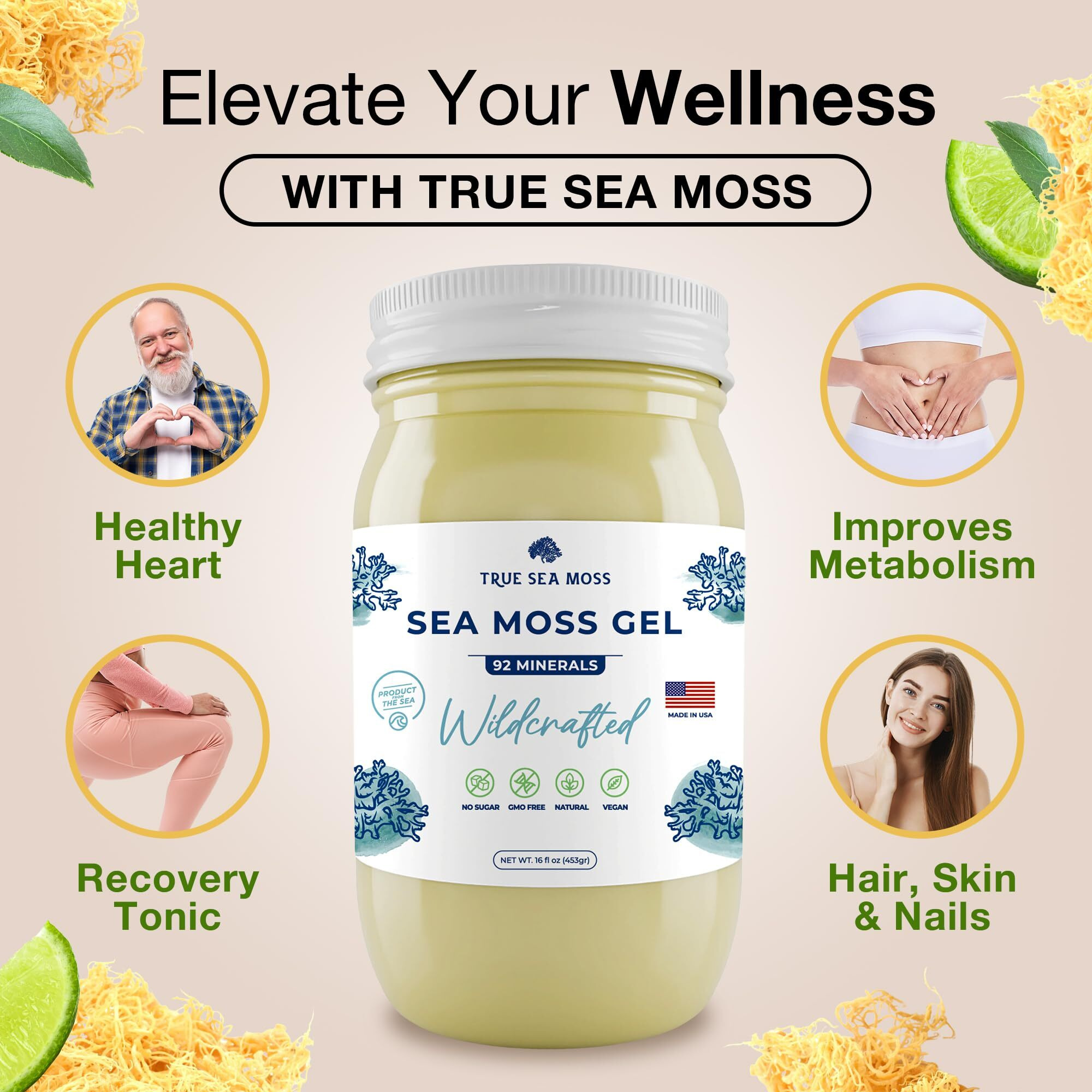 Trueseamoss Wildcrafted Irish Sea Moss Gel - Made With Dried Seaweed - Seamoss, Vegan-Friendly, Antioxidant Supports Digestion - Made In Usa (Original, Pack Of 2)