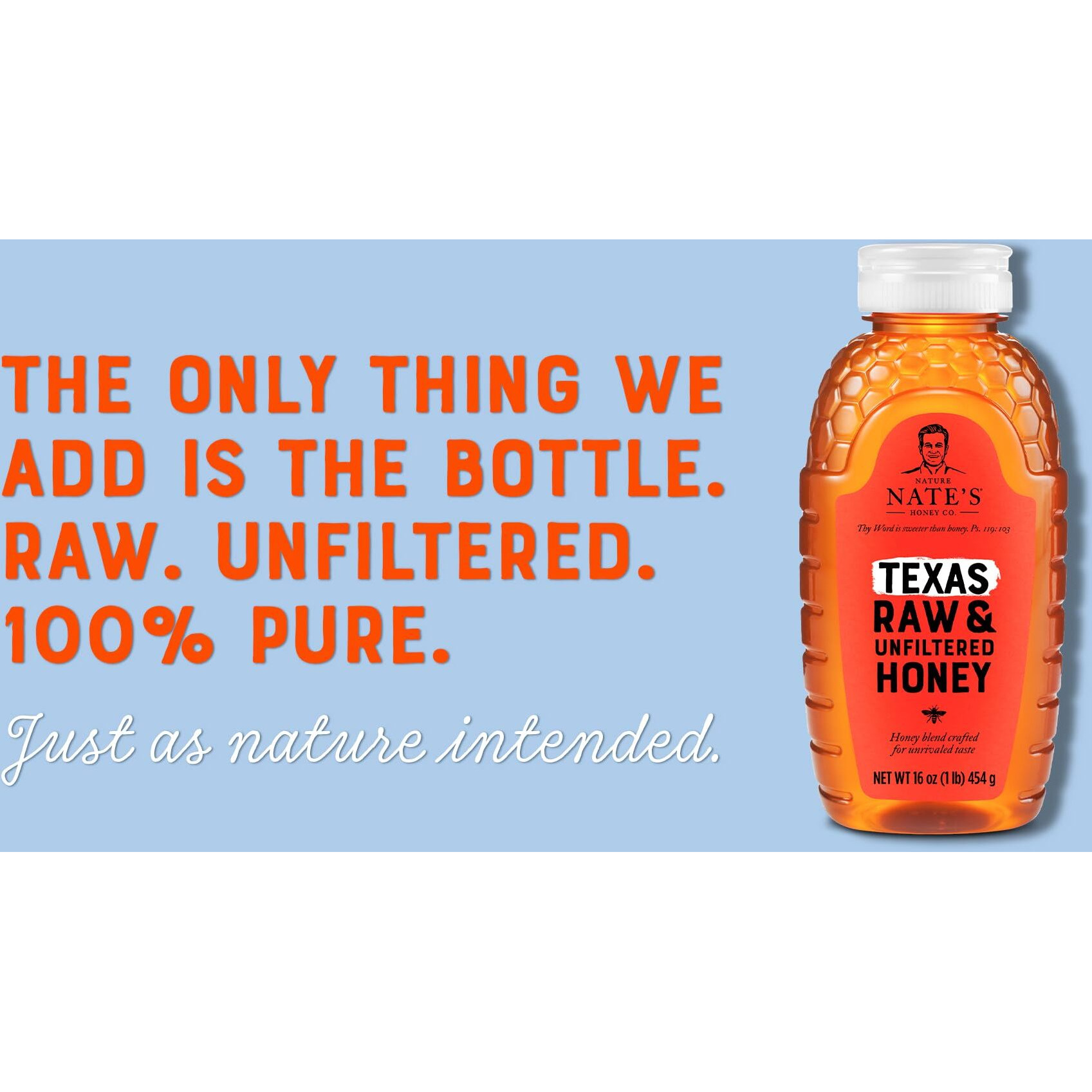 Nate's Texas 100% Pure, Raw & Unfiltered Honey - 32 Oz. Squeeze Bottle - All-Natural Sweetener