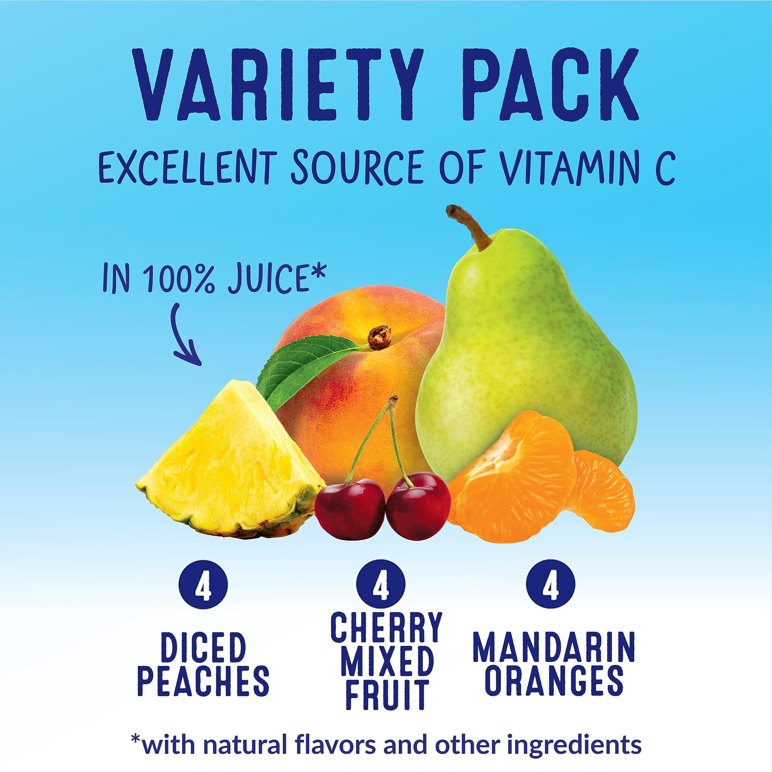 Dole Fruit Bowls In 100% Juice Variety Pack Snacks, Peaches, Cherry Mixed Fruit, Mandarin Oranges, 4Oz 12 Total Cups, Gluten & Dairy Free, Bulk Lunch Snacks For Kids & Adults