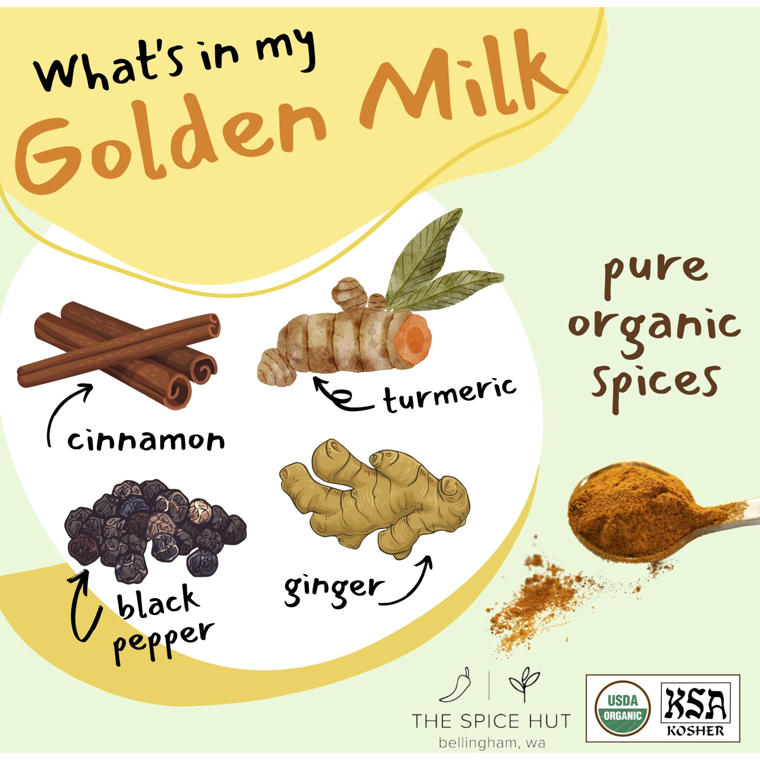 Organic Golden Milk Turmeric Powder With Ginger - All Natural, No Added Sugar, Great For Golden Milk Lattes, 3.5 Oz, The Spice Hut