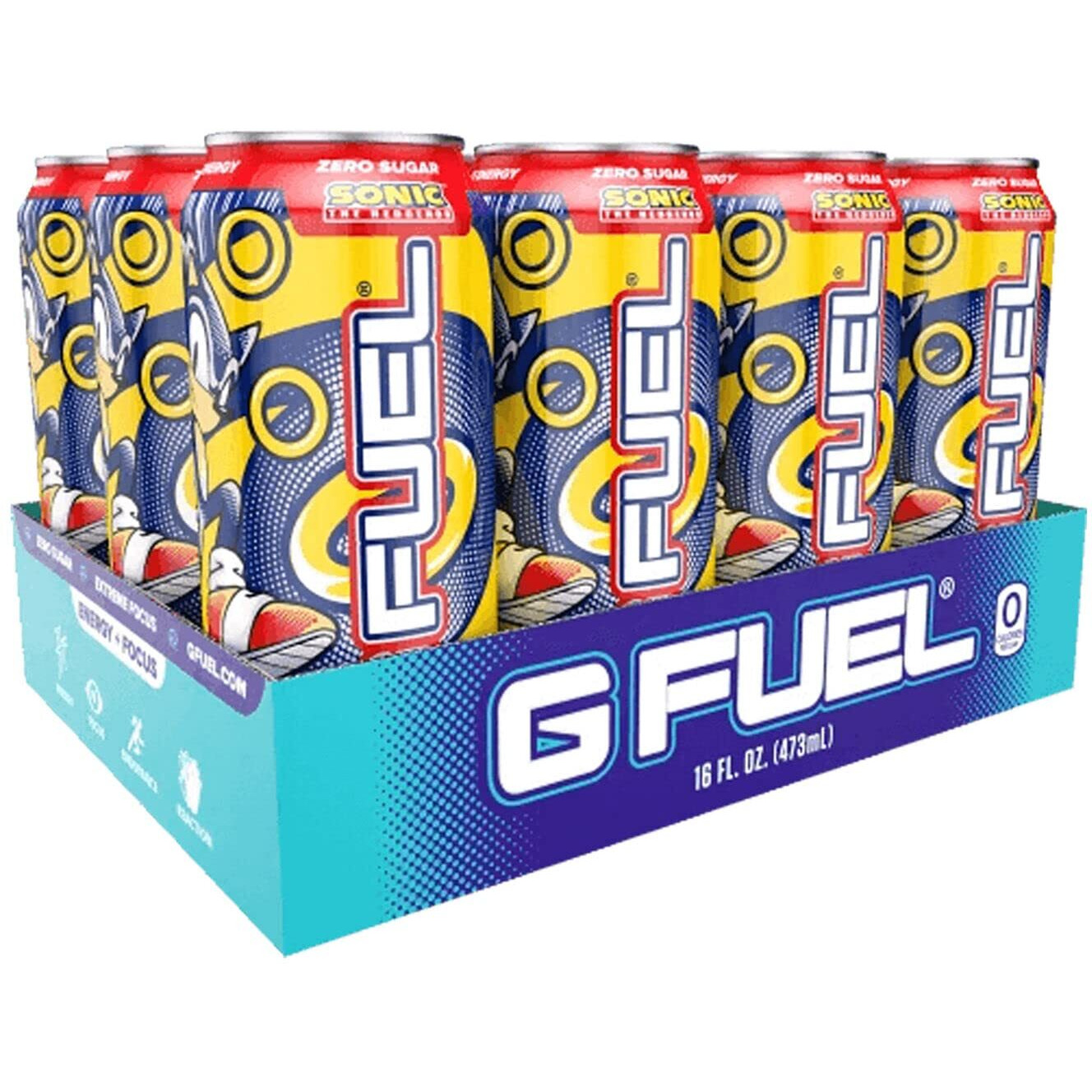 G Fuel Sonic Energy Drink, Sugar Free, Healthy Drinks, Zero Calorie, 300 Mg Caffeine Per Carbonated Can, Peach Ring Candy Flavor, Focus Amino, Vitamin + Antioxidants Blend - 12 Pack