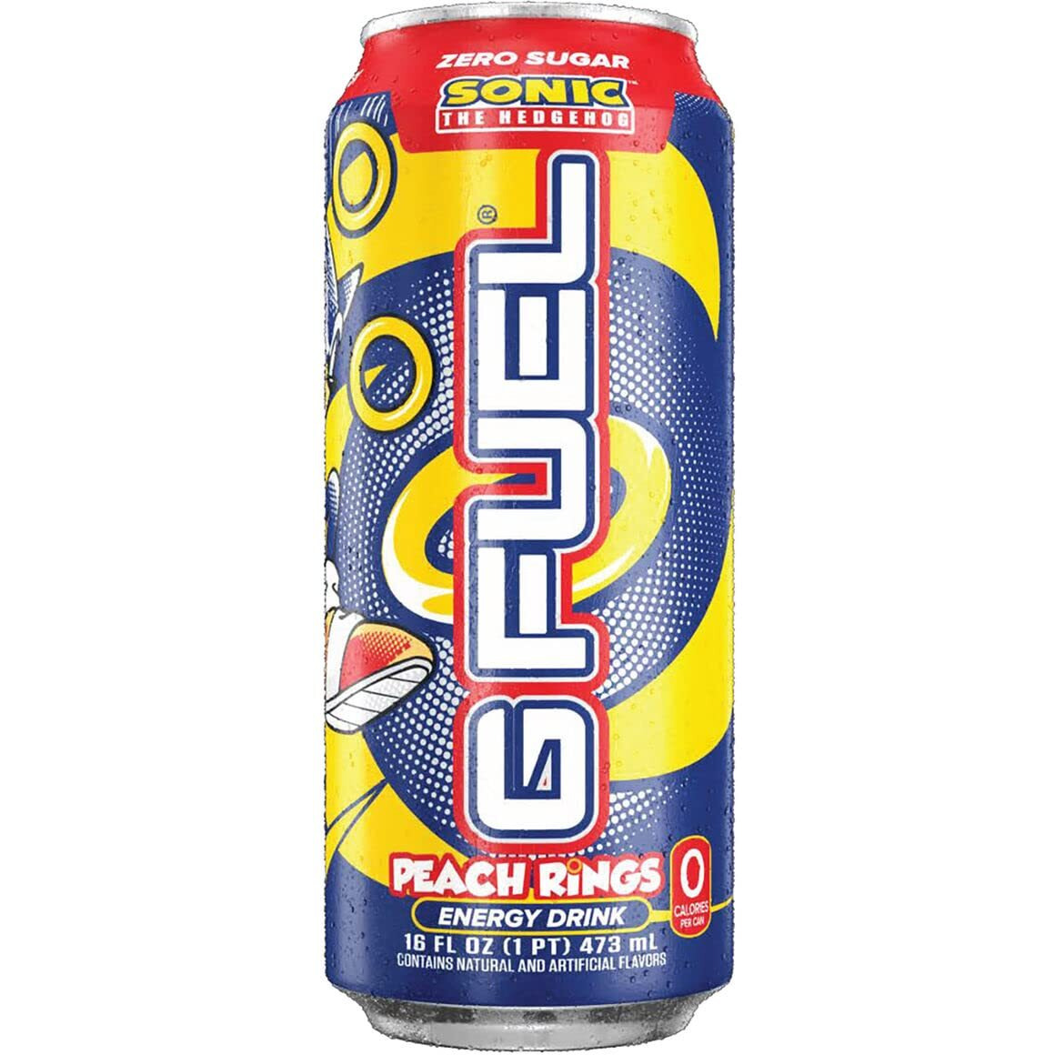 G Fuel Sonic Energy Drink, Sugar Free, Healthy Drinks, Zero Calorie, 300 Mg Caffeine Per Carbonated Can, Peach Ring Candy Flavor, Focus Amino, Vitamin + Antioxidants Blend - 12 Pack