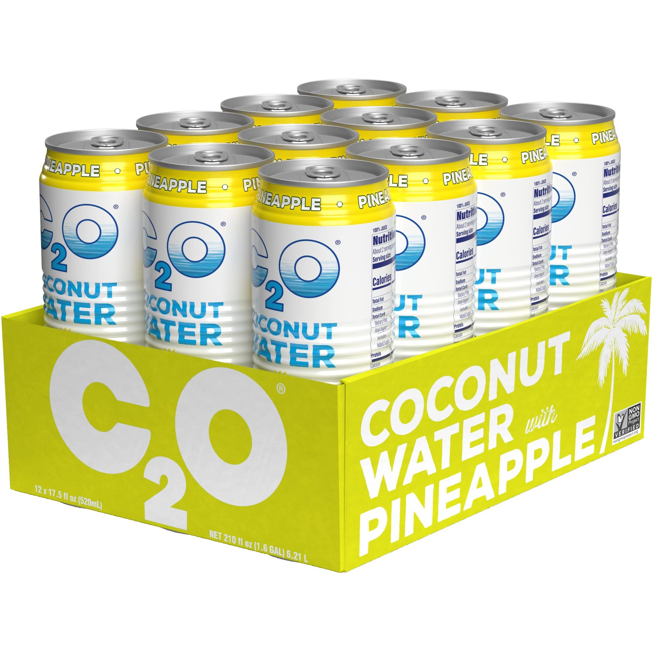 C2O Pure Coconut Water With Pineapple, 17.5 Fluid Ounce (Pack Of 12)