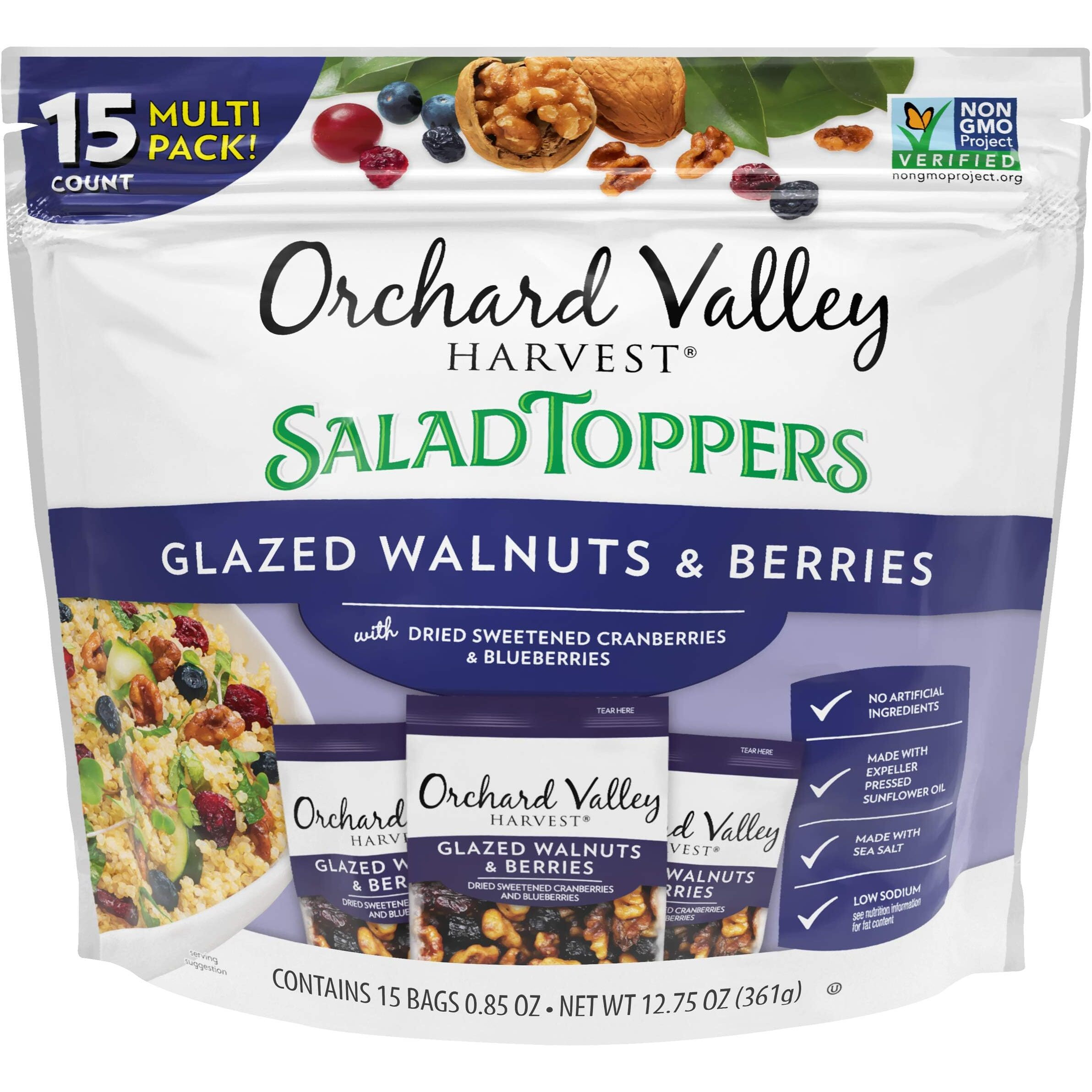 Orchard Valley Harvest Salad Toppers Glazed Walnuts And Berries, 0.85 Ounce Bags (Pack Of 15), Salad Toppings, Non-Gmo, No Artificial Ingredients