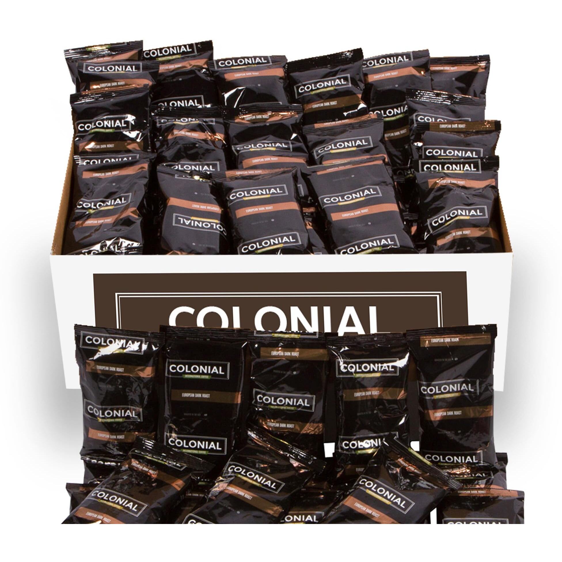 Colonial Coffee Packets, Pre Ground Coffee Packs, European Dark Roast Coffee, Bulk Single Pot Bags For Drip Coffee Makers, (2.5 Oz Bags, Pack Of 100)