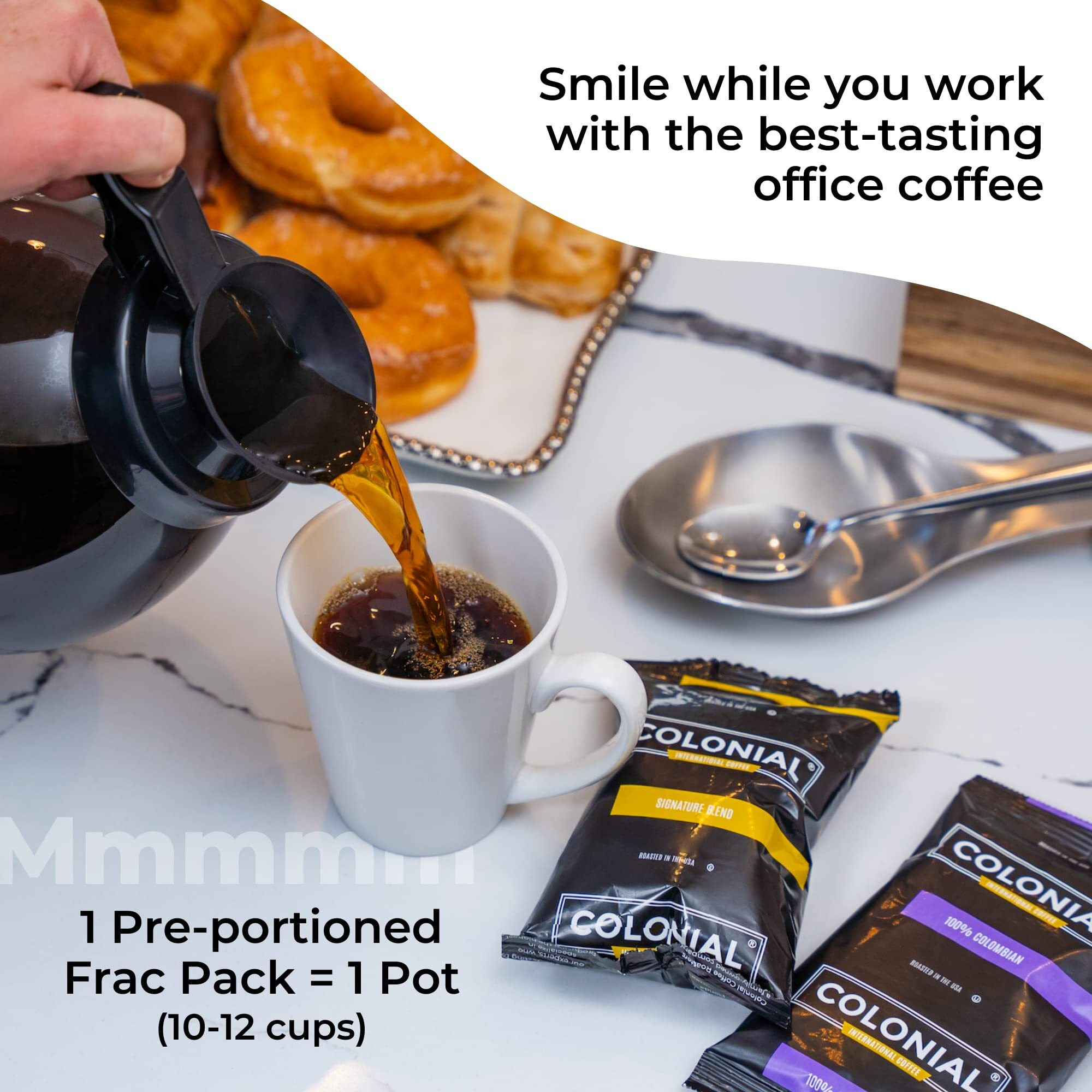 Colonial Coffee Packets, Pre Ground Coffee Packs, European Dark Roast Coffee, Bulk Single Pot Bags For Drip Coffee Makers, (2.5 Oz Bags, Pack Of 100)