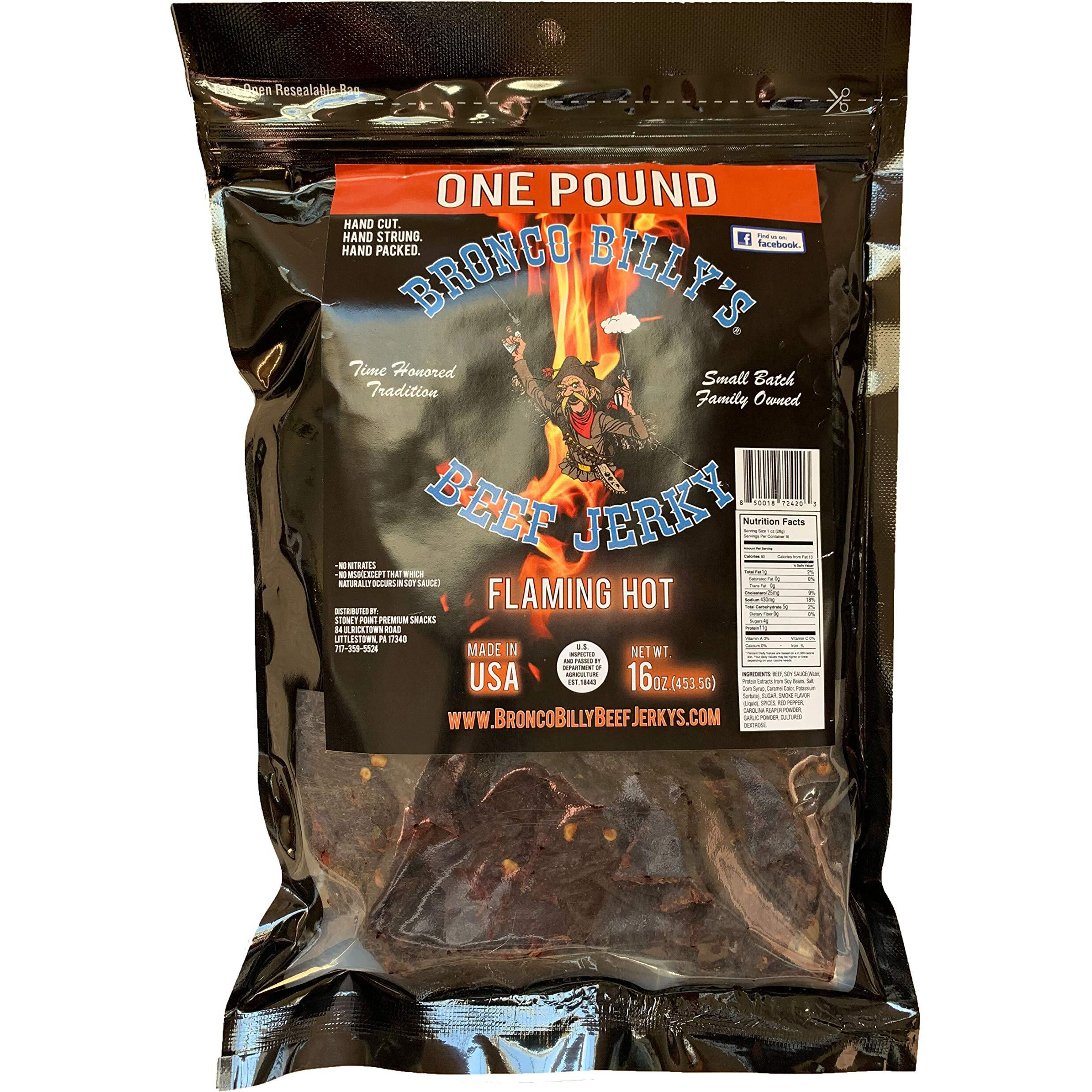 Bronco Billy's Beef Jerky Flaming Hot One Pound Resealable Bag