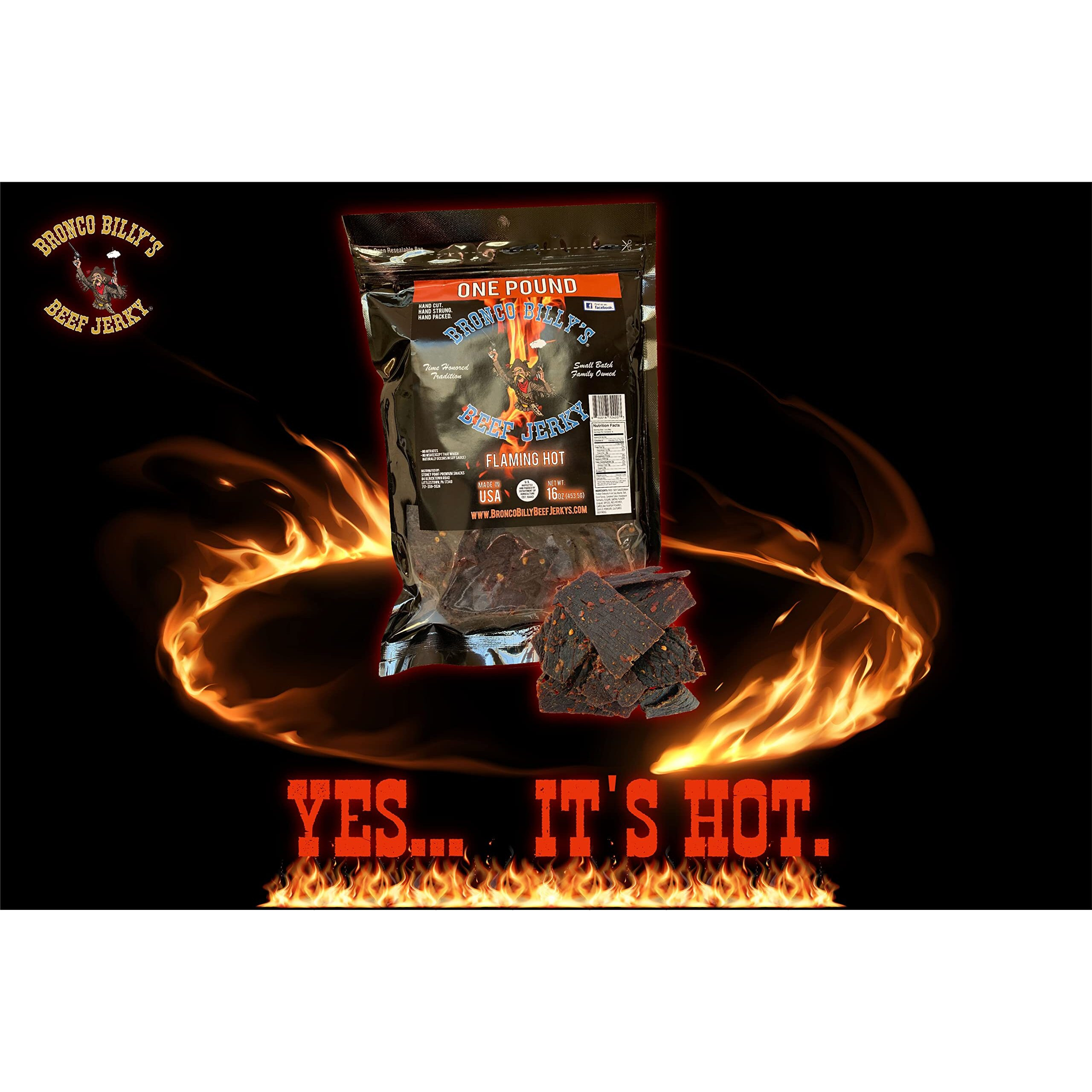 Bronco Billy's Beef Jerky Flaming Hot One Pound Resealable Bag