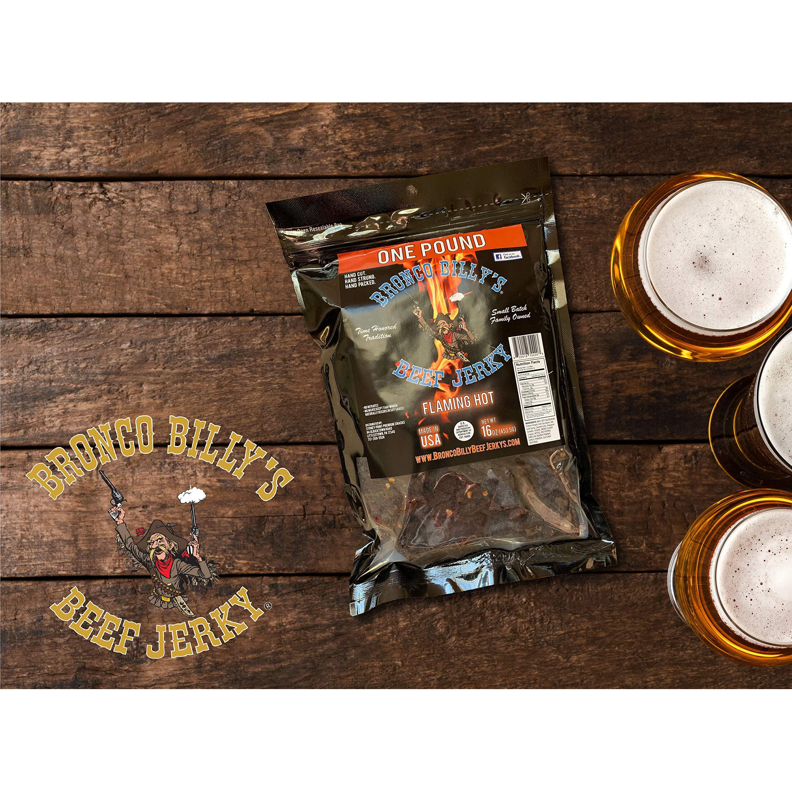 Bronco Billy's Beef Jerky Flaming Hot One Pound Resealable Bag