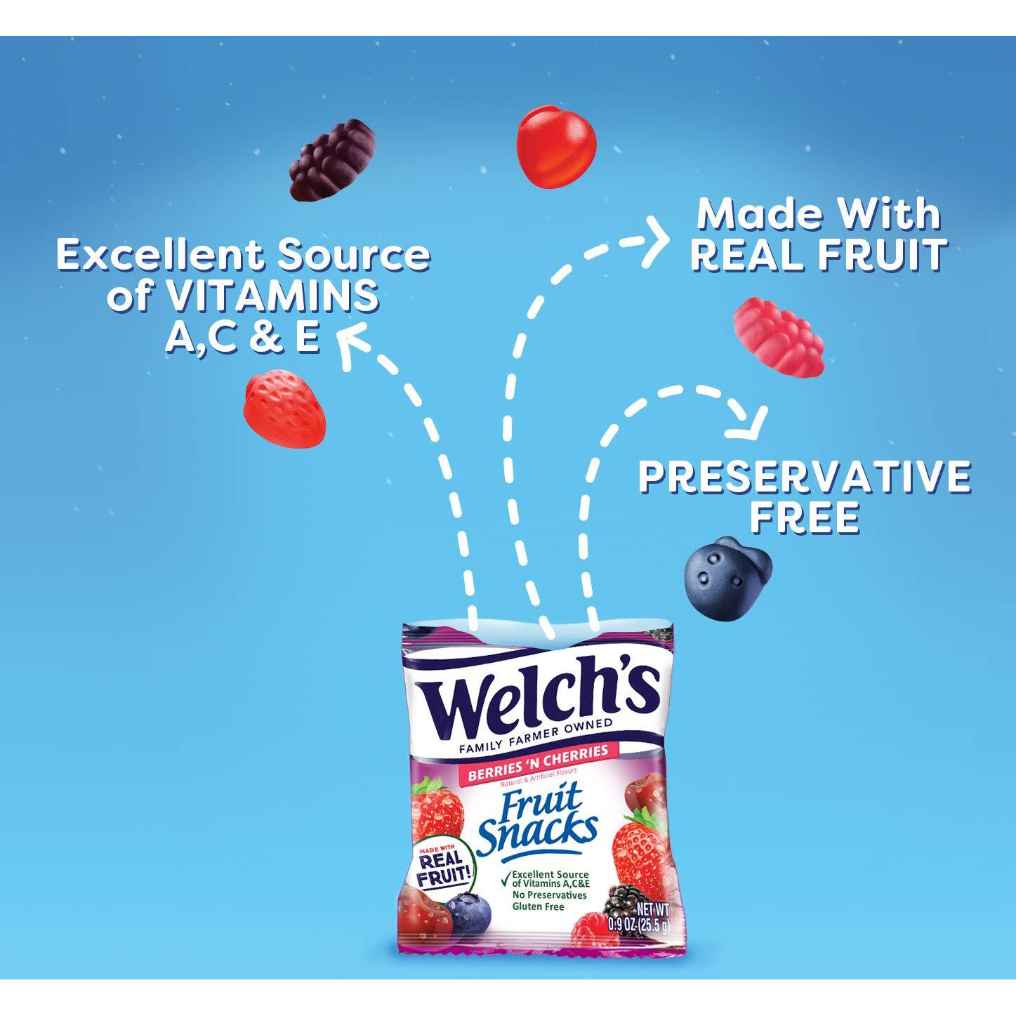 Welch's Fruit Snacks, Berries 'N Cherries, Gluten Free, Bulk Pack, 1.55 Oz Individual Single Serve Bags (Pack Of 144)