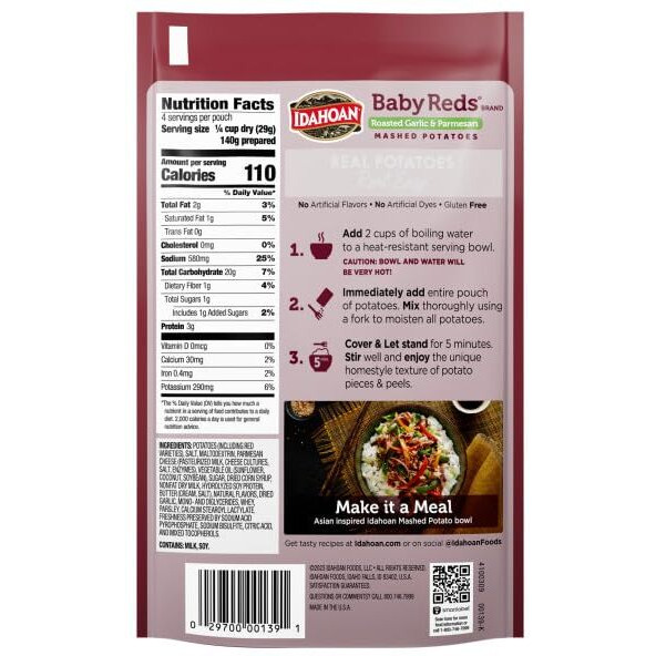 Idahoan Mashed Potatoes, Baby Reds With Roasted Garlic And Parmesan, 4.1 Ounce (Pack Of 10)