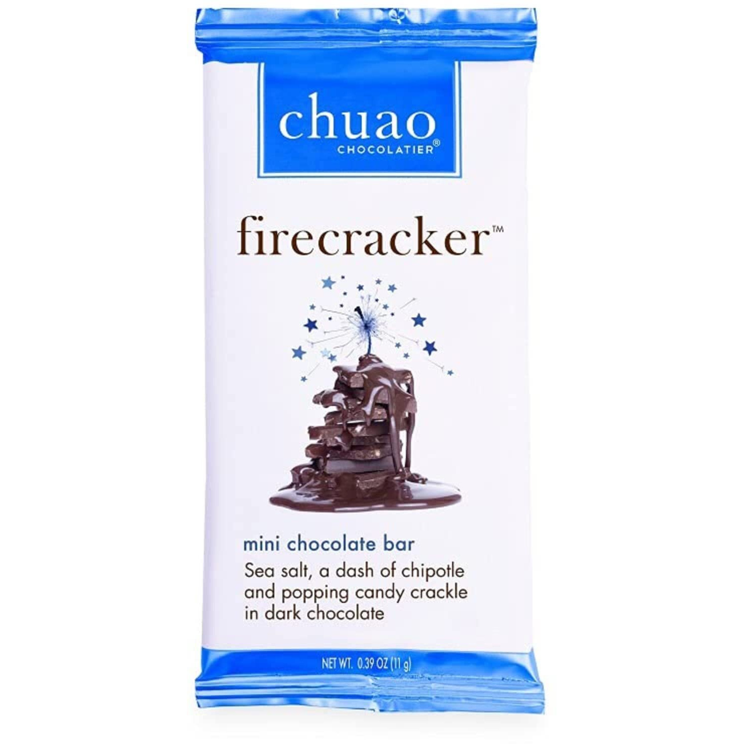 Chuao Chocolatier Firecracker Dark Chocolate Mini Bars | Gourmet Sea Salt Chipotle Popping Candies No Preservatives | For Gift Baskets, Christmas, Birthday, Care Package | 24 Pack