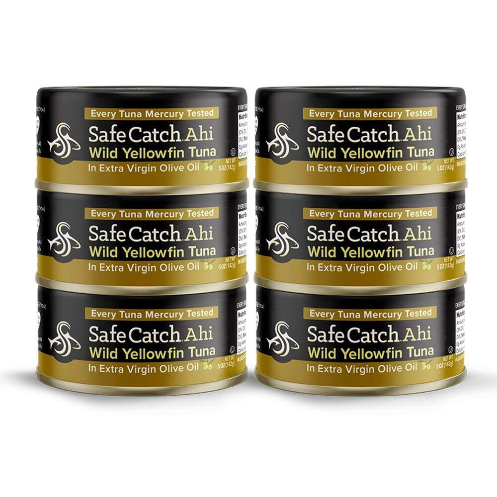 Safe Catch Wild Ahi Yellowfin Tuna Fish Canned, Wild Caught, Lowest Mercury, Lean Protein, Omega 3, Gluten-Free, Kosher, In Extra Virgin Olive Oil, Pack Of 6