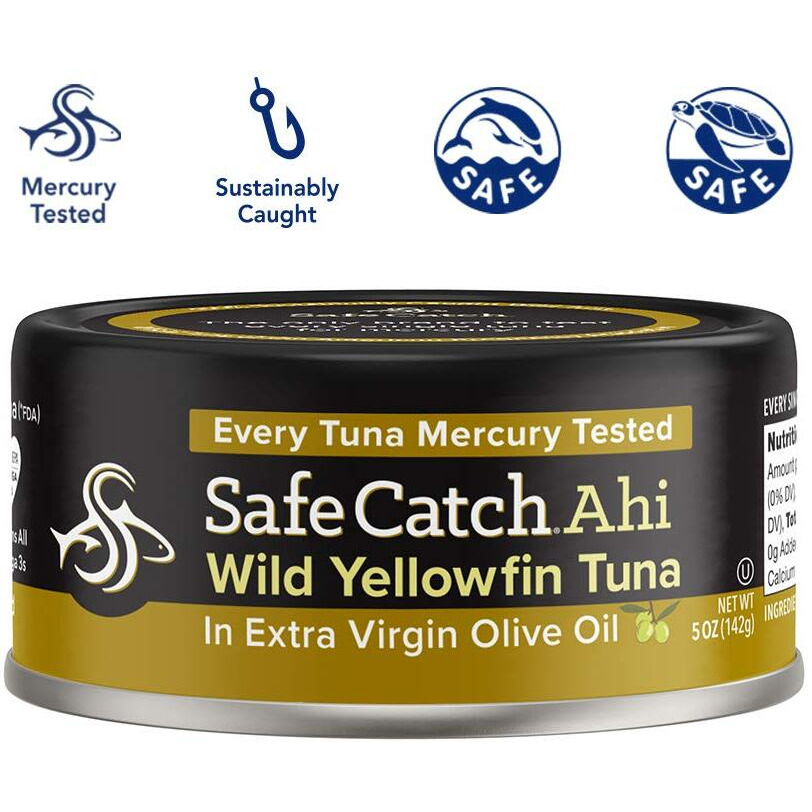 Safe Catch Wild Ahi Yellowfin Tuna Fish Canned, Wild Caught, Lowest Mercury, Lean Protein, Omega 3, Gluten-Free, Kosher, In Extra Virgin Olive Oil, Pack Of 6