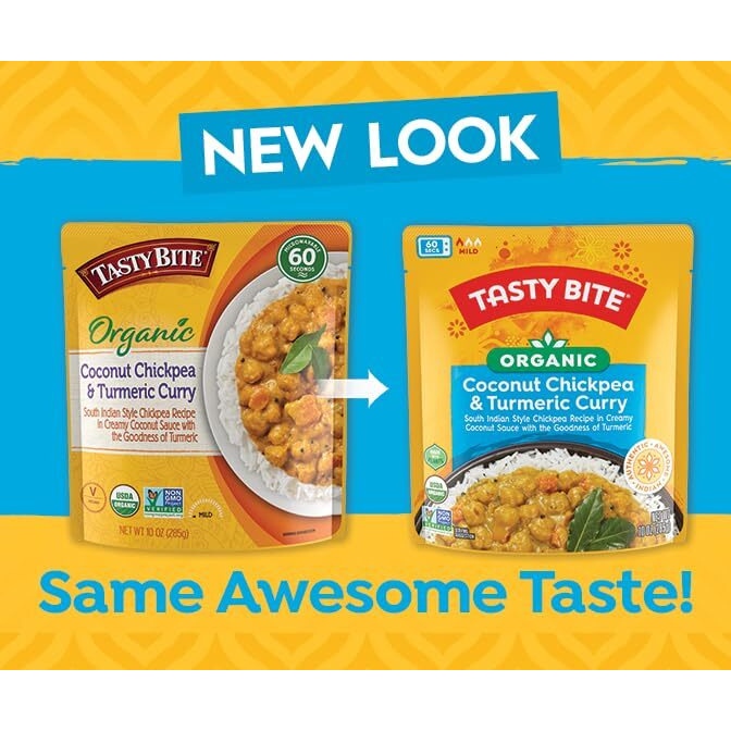 Tasty Bite Organic Chickpea Coconut And Turmeric Curry, Ready To Eat, Microwavable Entr  E, Vegan, 10 Ounce (Pack Of 6)