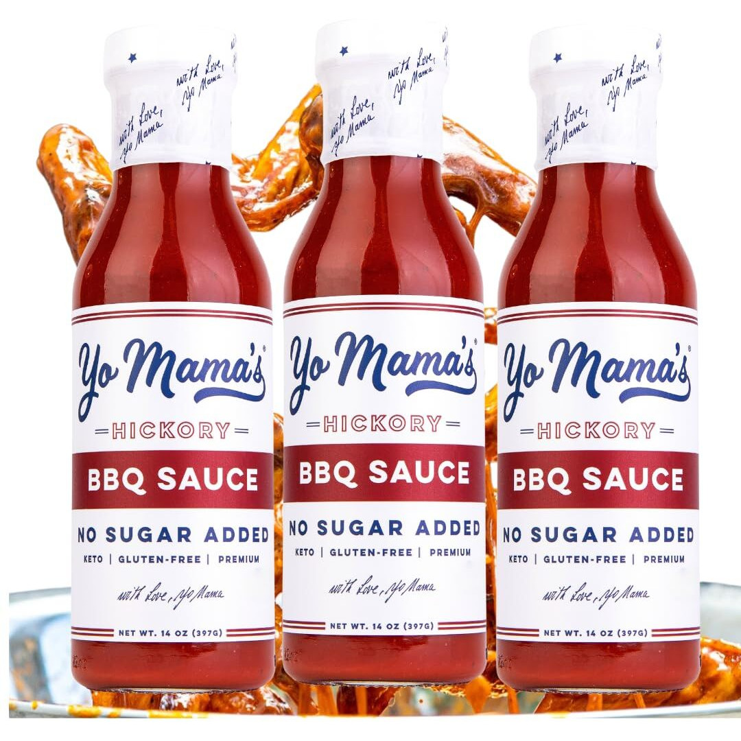 Yo Mama's Foods Keto Hickory Bbq Sauce - (Pack Of 3) - Vegan, No Sugar Added, Low Carb, Low Sodium, Gluten Free, Paleo, And Made With Whole Non-Gmo Tomatoes