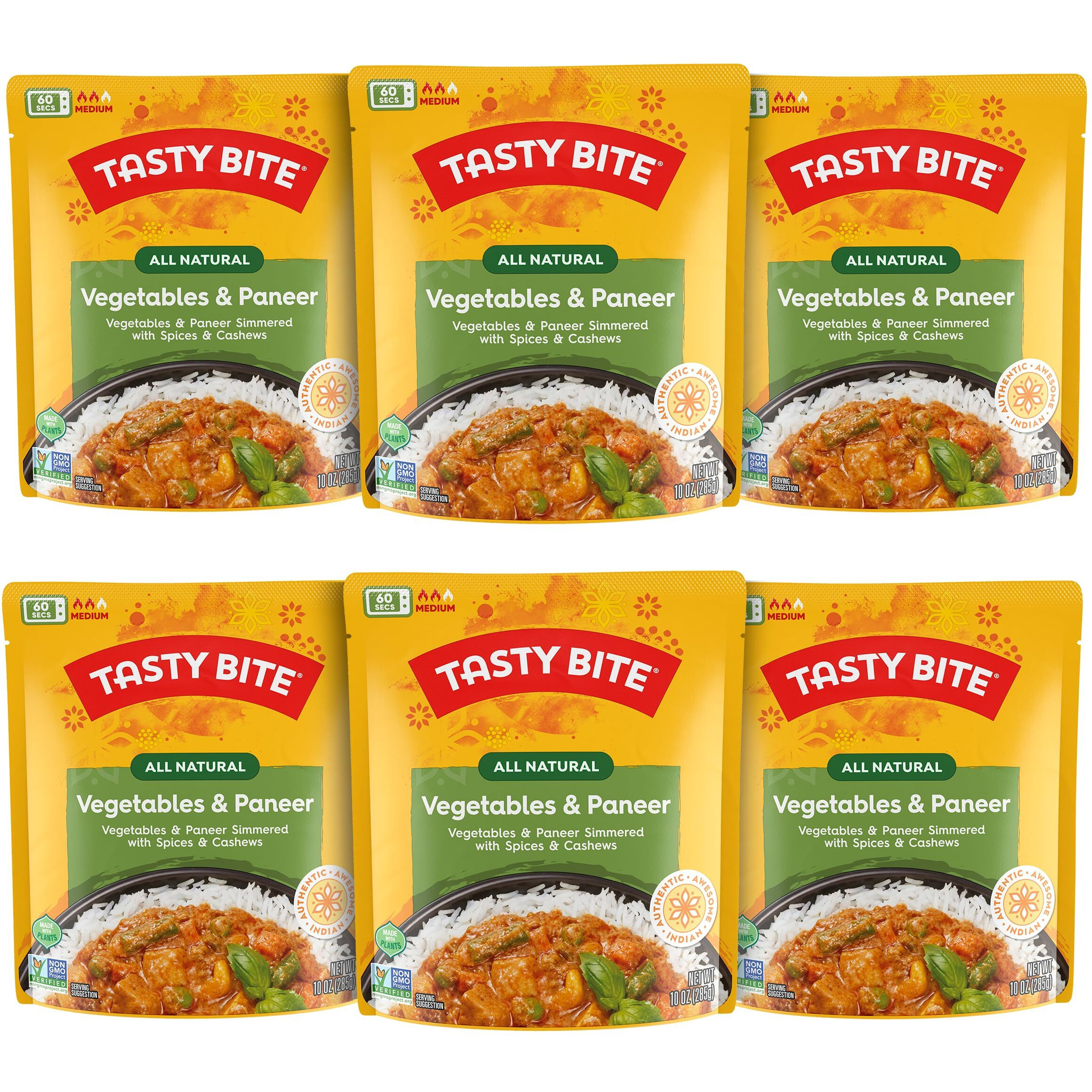 Tasty Bite Jaipur Vegetables, 10 Ounce, Pack Of 6, Ready To Eat, Microwavable Entr  E With Cashews & Raisins, Vegetarian