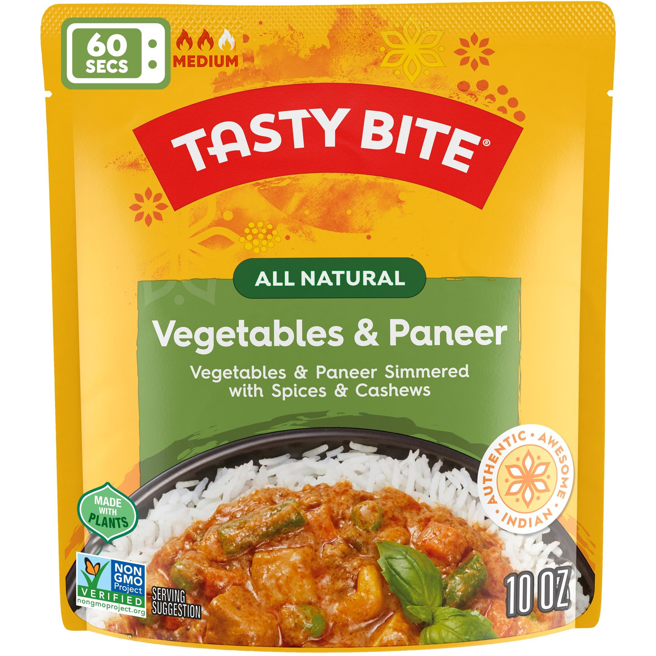 Tasty Bite Jaipur Vegetables, 10 Ounce, Pack Of 6, Ready To Eat, Microwavable Entr  E With Cashews & Raisins, Vegetarian