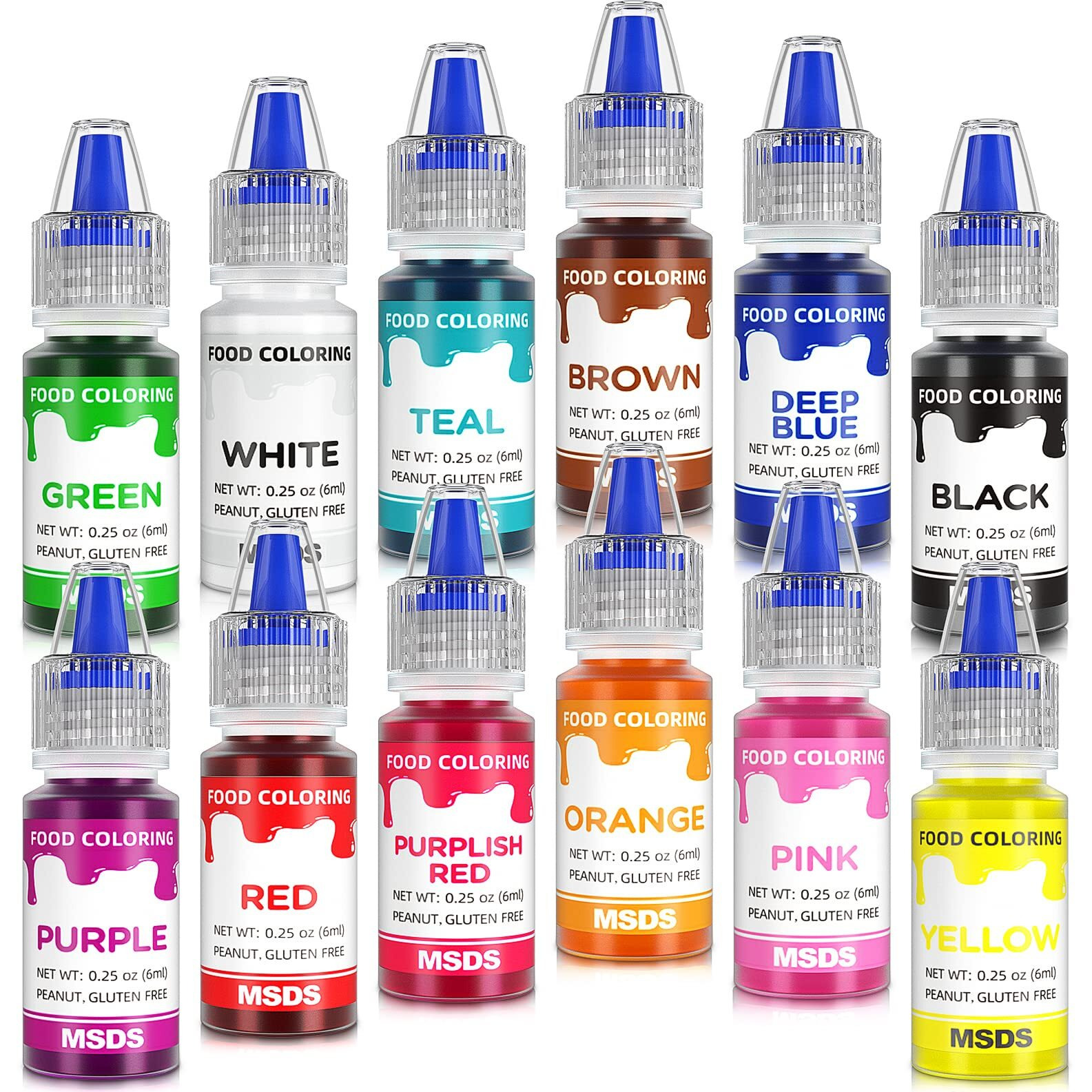 Cherrysea 12 Colors Food Coloring Set - Vibrant Liquid Food Colors Frosting Dye Tasteless For Cake Decorating, Easter Egg, Royal Icing, Fondant, Macaron - 0.25 Fl. Oz/Bottles