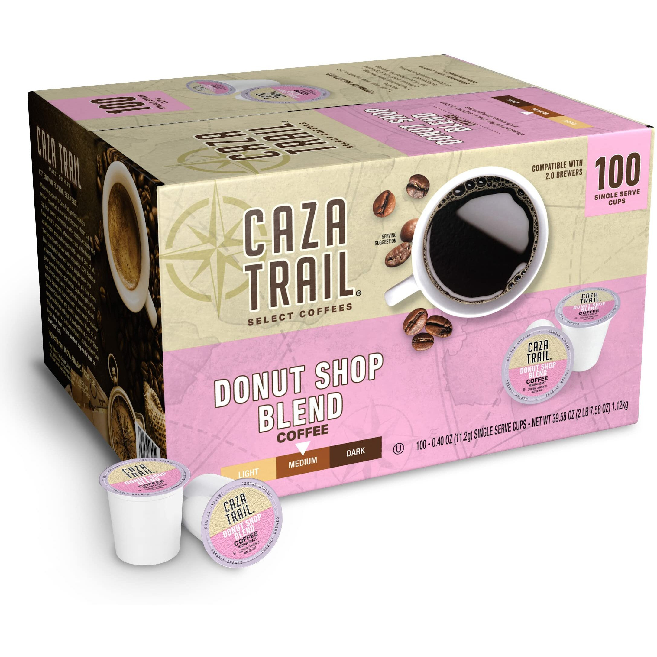 Caza Trail Coffee Pods, Donut Shop Blend, Single Serve 100 Count (Pack Of 1) (Packaging May Vary)
