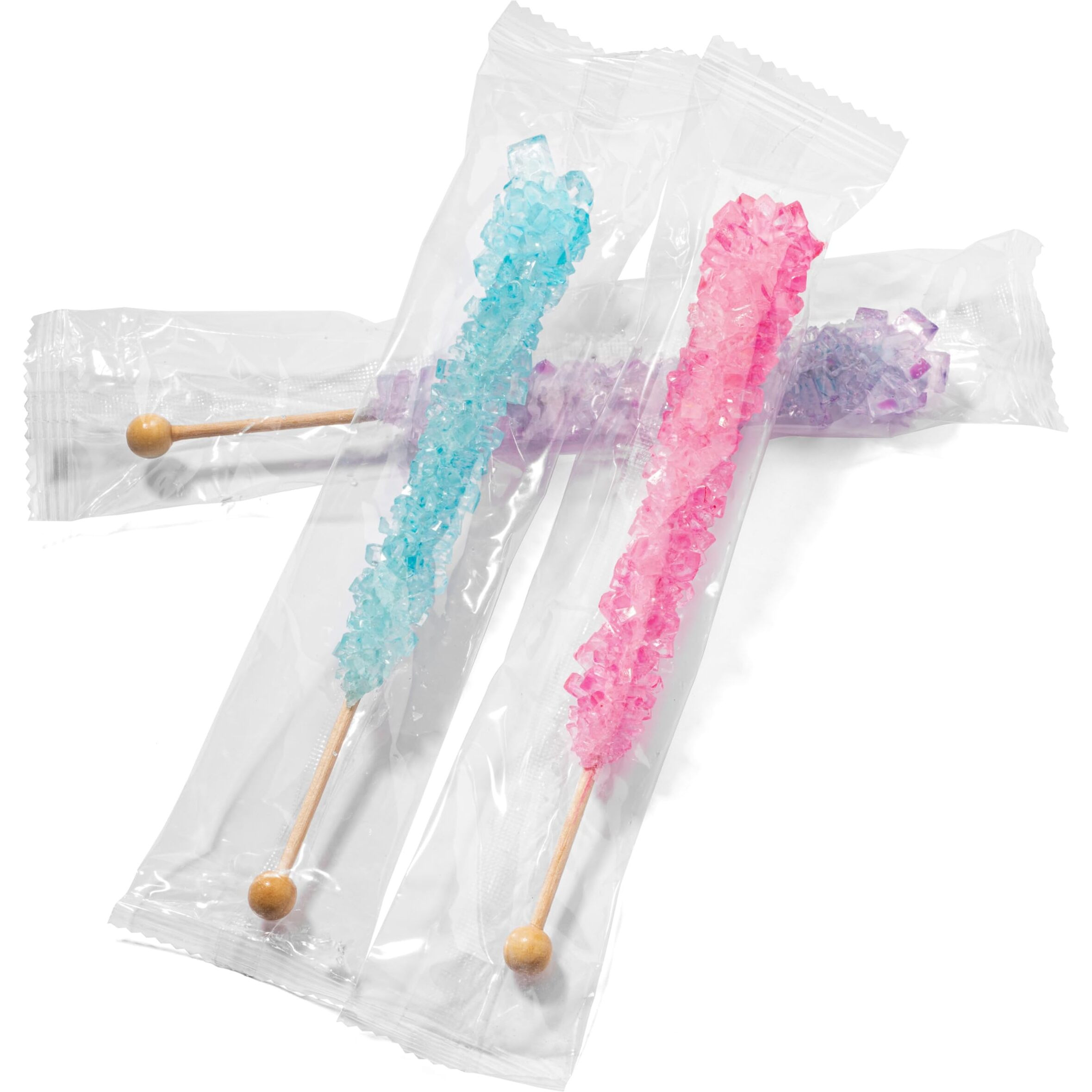 Candy Envy - Mermaid Rock Candy Sugar Sticks - 10 Indiv. Wrapped - Pink, Light Blue, Lavender