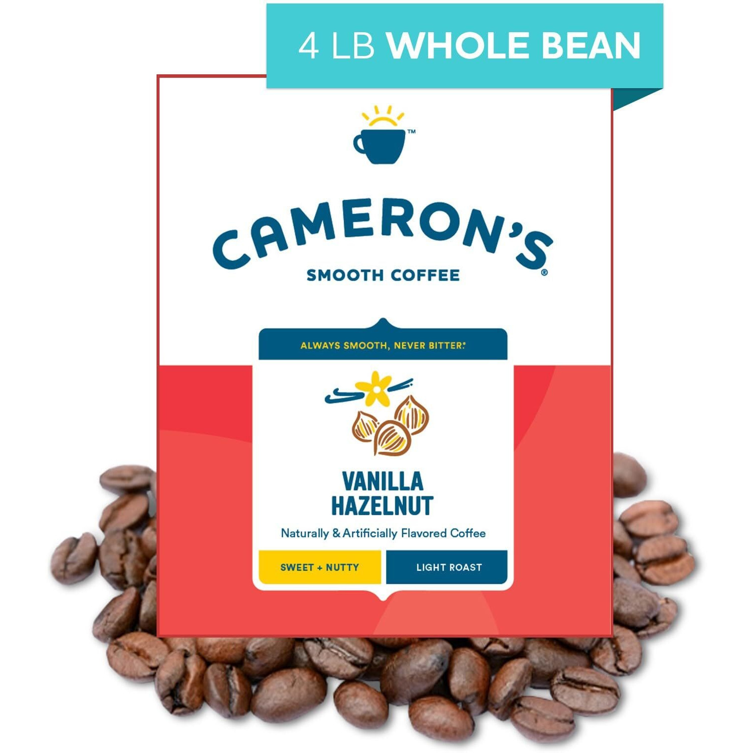 Cameron's Coffee Vanilla Hazelnut Flavored Whole Bean Coffee, Light Roast, 100% Arabica, Bulk, 4-Pound Bag, (Pack Of 1)