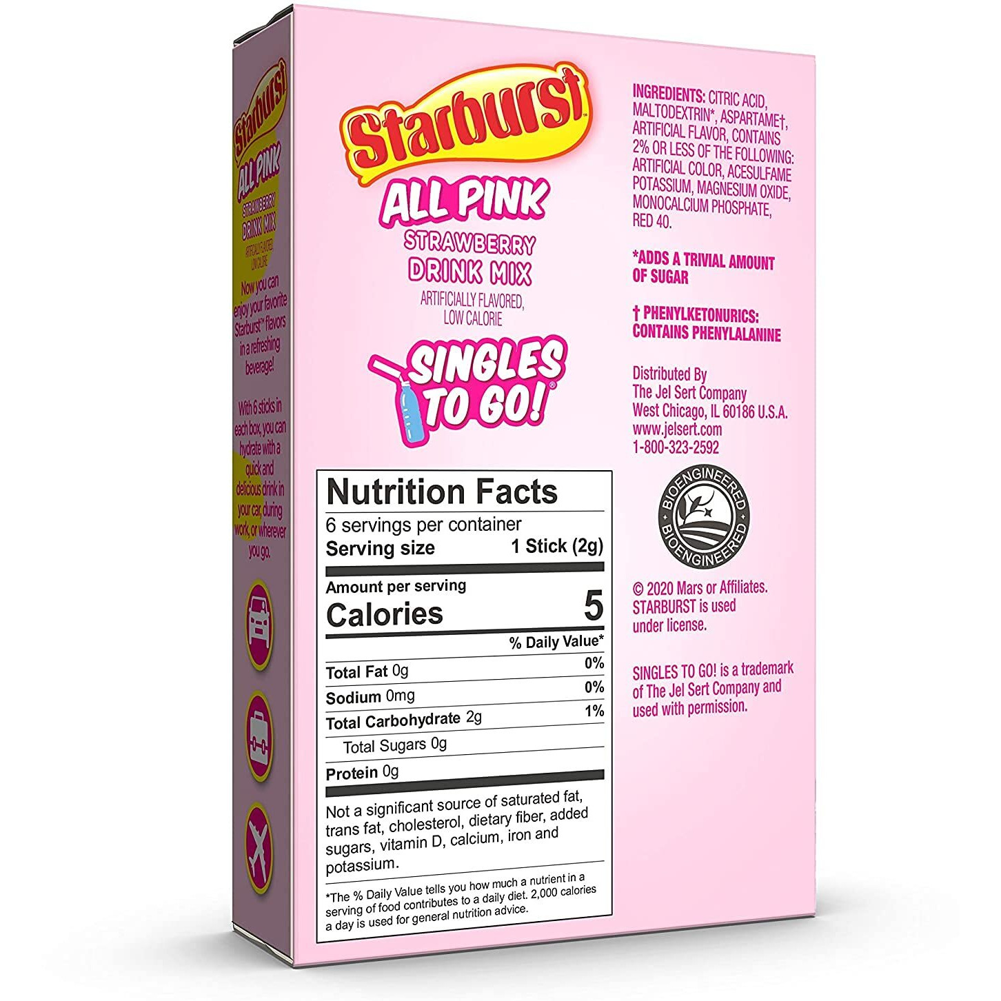 Starburst Singles To Go Powdered Drink Mix, All Pink Strawberry, 3 Boxes With 6 Packets Each - 18 Total Servings, Sugar-Free Drink Powder, Just Add Water, 6 Count (Pack Of 3)