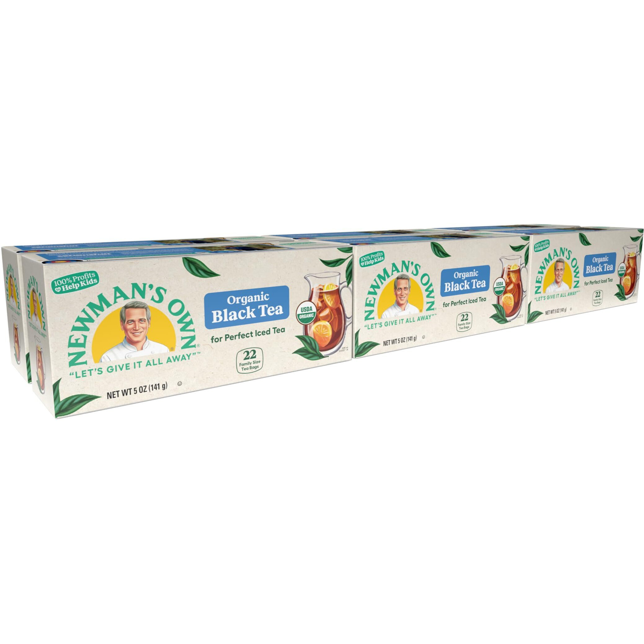 Newman's Own Organics Black Tea, Unsweetened Tea, Usda Certified Organic And Kosher, Contains Caffeine, 22 Family Size Individually Wrapped Black Tea Bags (Pack Of 6)