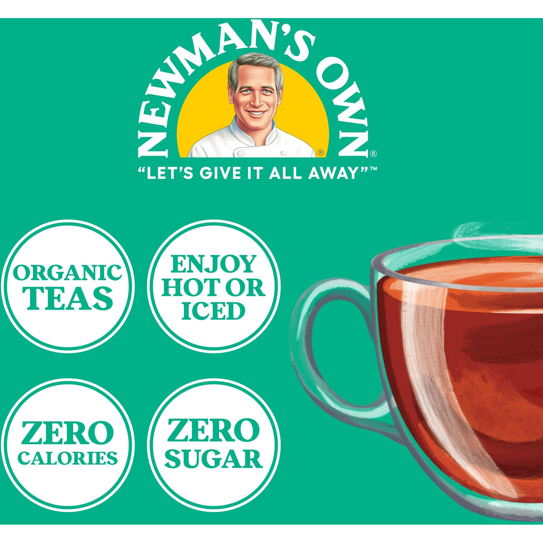 Newman's Own Organics Black Tea, Unsweetened Tea, Usda Certified Organic And Kosher, Contains Caffeine, 22 Family Size Individually Wrapped Black Tea Bags (Pack Of 6)