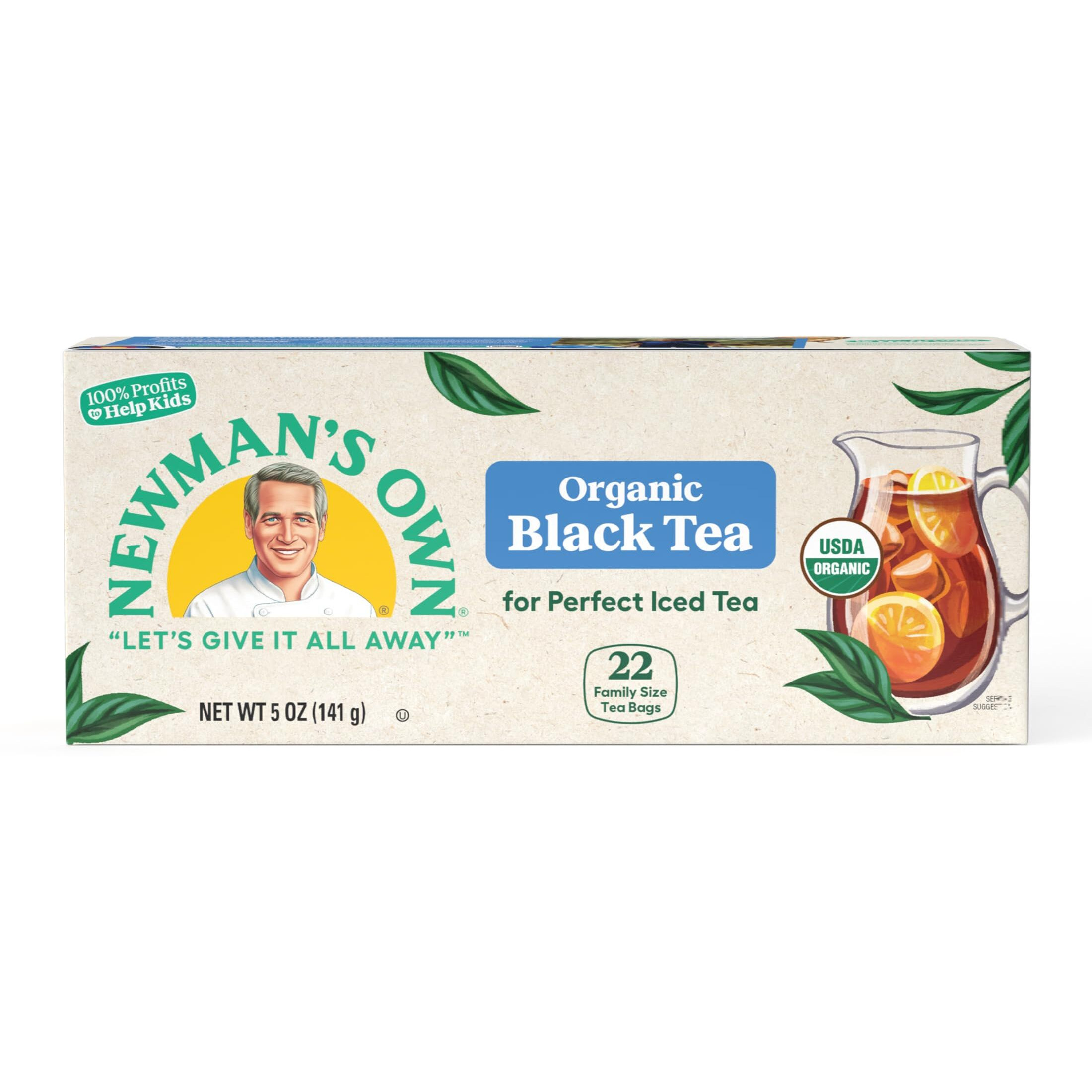 Newman's Own Organics Black Tea, Unsweetened Tea, Usda Certified Organic And Kosher, Contains Caffeine, 22 Family Size Individually Wrapped Black Tea Bags (Pack Of 6)