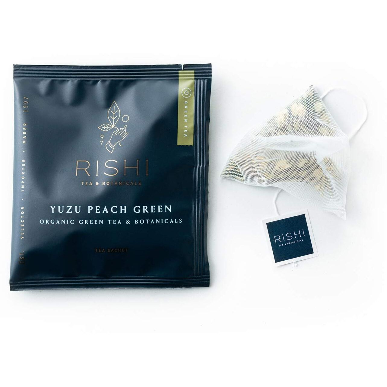 Rishi Tea Yuzu Peach Green Tea - Organic Loose Leaf Tea Green & Herbal Tea Blend, Naturally Sweet Tea & Low Caffeine, Ideal For Hot Or Iced Tea - 50 Count
