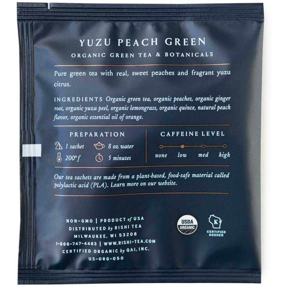 Rishi Tea Yuzu Peach Green Tea - Organic Loose Leaf Tea Green & Herbal Tea Blend, Naturally Sweet Tea & Low Caffeine, Ideal For Hot Or Iced Tea - 50 Count