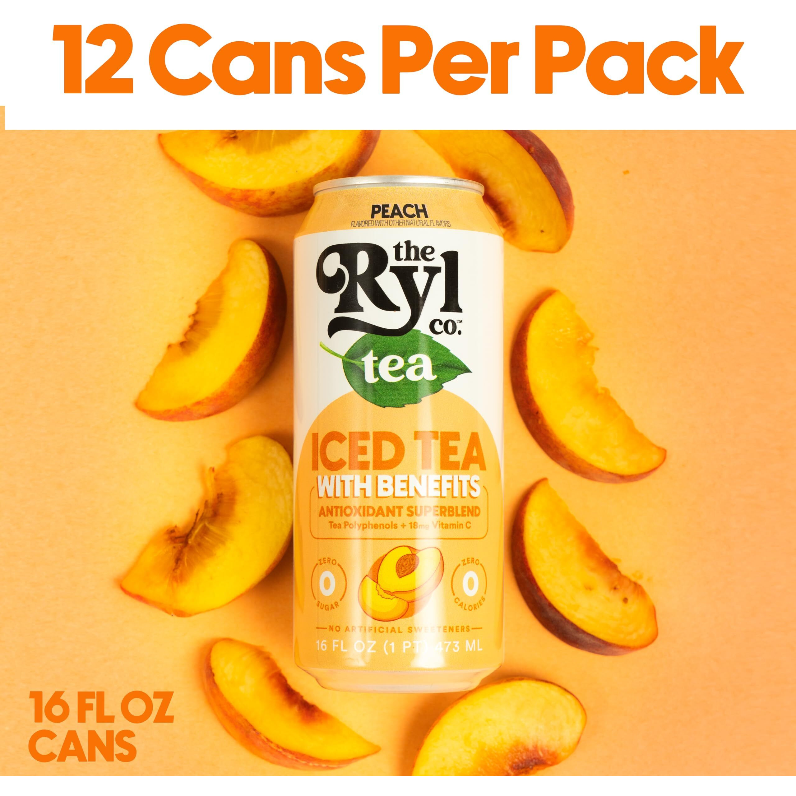 Ryl Iced Tea, Peach, Antioxidant Superblend, Zero Sugar, Low Carb, Zero Calorie Iced Tea, 16.0 Fl Oz (12-Pack)