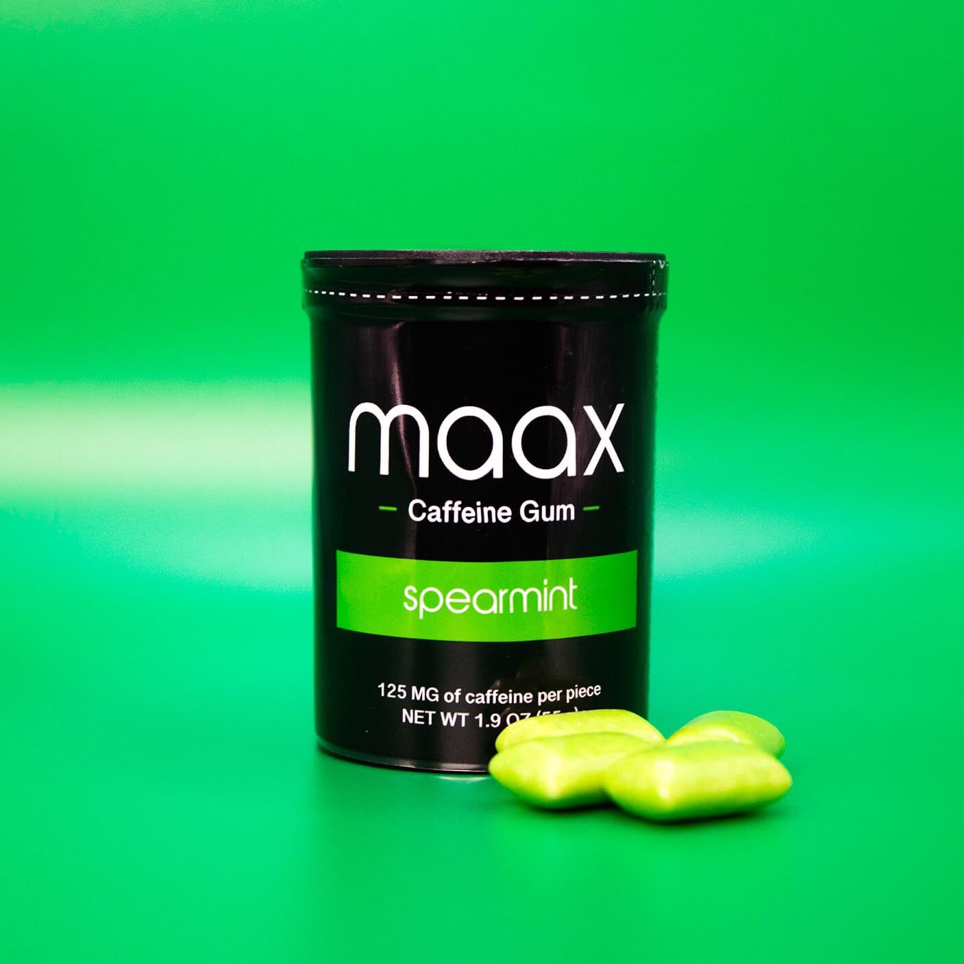 Maax Caffeine Gum | 125Mg Of Caffeine Per Piece | Spearmint | 25 Pieces Per Container | Focus Supplement