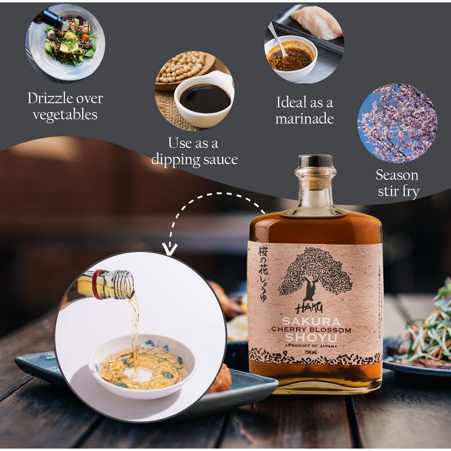 Haku Sakura Cherry Blossom Shoyu Soy Sauce (750 Ml) - Handmade Japanese Barrel Aged Light Soy Sauce - Gourmet Umami Sauce For Dip Sauce, Marinade, Sushi, Meat, Stir Fry, Rice & Asian Cuisines