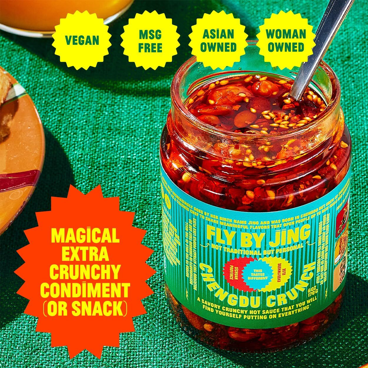 Flybyjing Spicy Crunchy Sauce Bundle Original & Extra Crunchy Chili Crisp - Premium All-Natural Vegan And Sugar Free - Crispy Tingly Savory Sichuan Hot Sauces, Good On Everything, 6Oz (Pack Of 2)