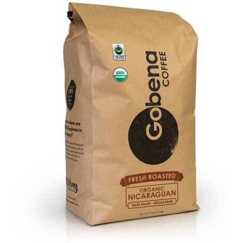5Lb Fair Trade Organic Certified Nicaraguan Whole Bean Dark Roast Coffee, 100% Arabica Specialty Coffee, 80 Ounces, 5 Pounds, Bulk Coffee