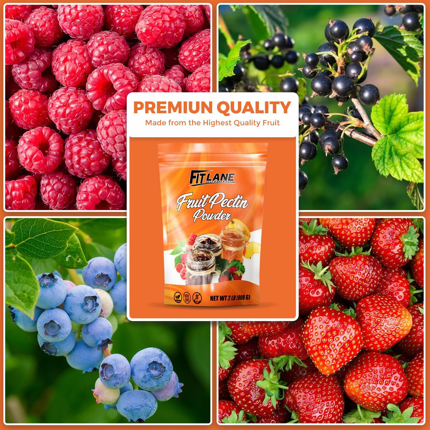 Fruit Pectin Powder 2 Lbs - For Canning Jams And Jellies - Natural, Vegan And Non-Gmo. Premium Bulk Powder. Great For Apple Pie Filling - By Fit Lane Nutrition - Value Size Bag