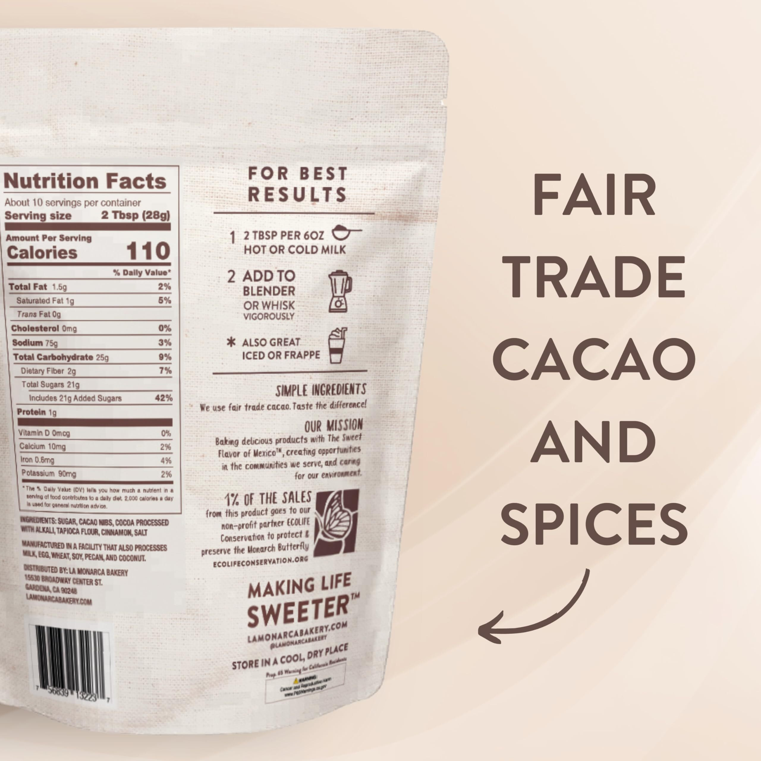 Mexican Hot Chocolate, 10 Ounce (Pack Of 2), Authentic Mexican Style Hot Chocolate Mix With Organic Cacao Beans And Cinnamon By La Monarca Bakery