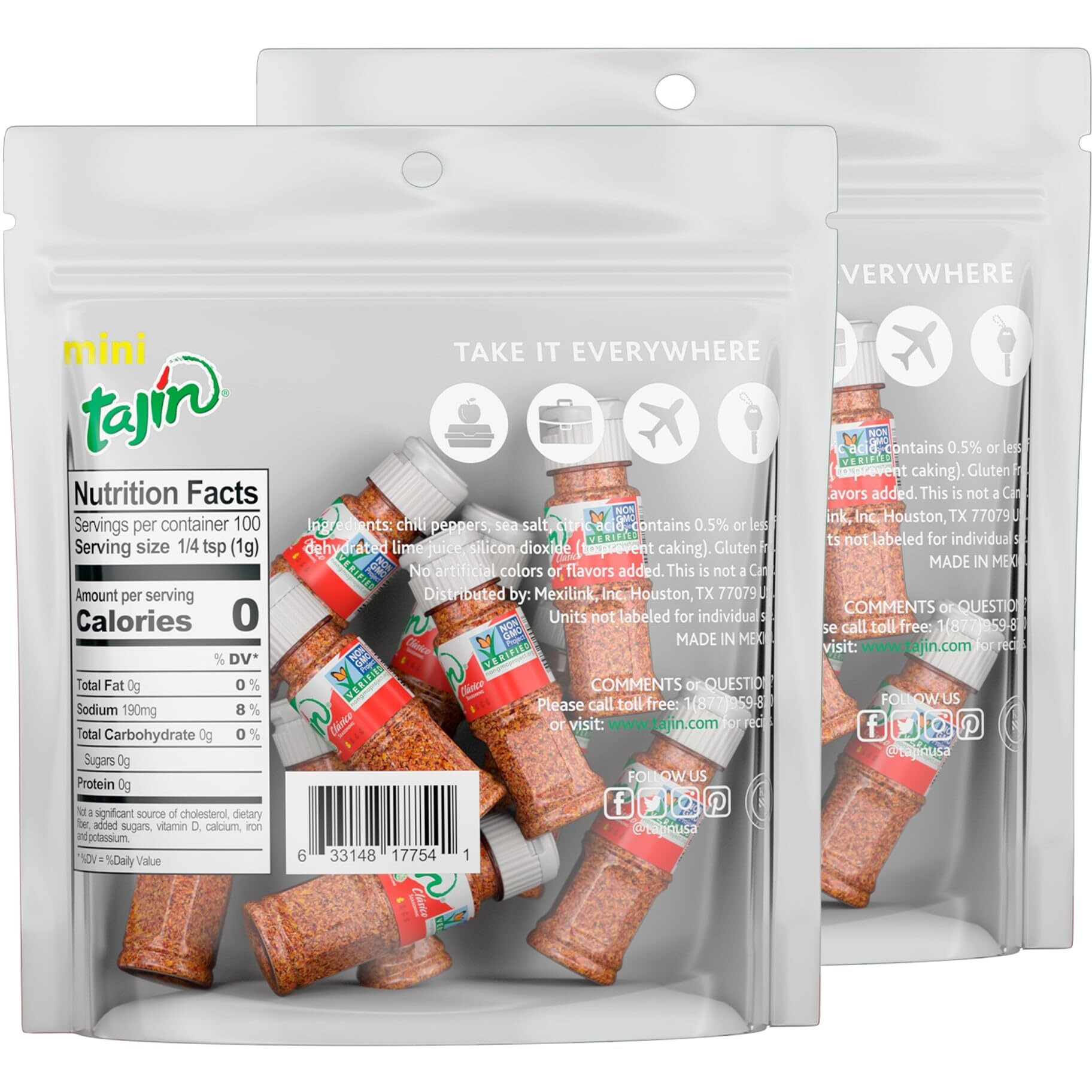 Tajin Cl  Sico Seasoning Mini Pouch,0.35 Ounce, 10 Mini Bottles (Pack Of 2)