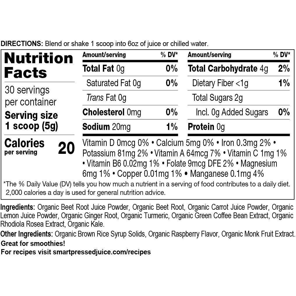 Smart Pressed Juice Revive Beets & Roots | Healthy Pre-Workout Substitute & Energy Boost With Nitric Oxide | Turmeric, Ginger, Carrots, Rhodiola, Lemon & Kale | Usda Organic & Made In The Usa