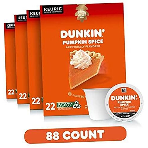 Dunkin' Donuts Coffee, Pumpkin Spice Flavored Coffee, K Cup Pods For Keurig Coffee Makers, 88 Count