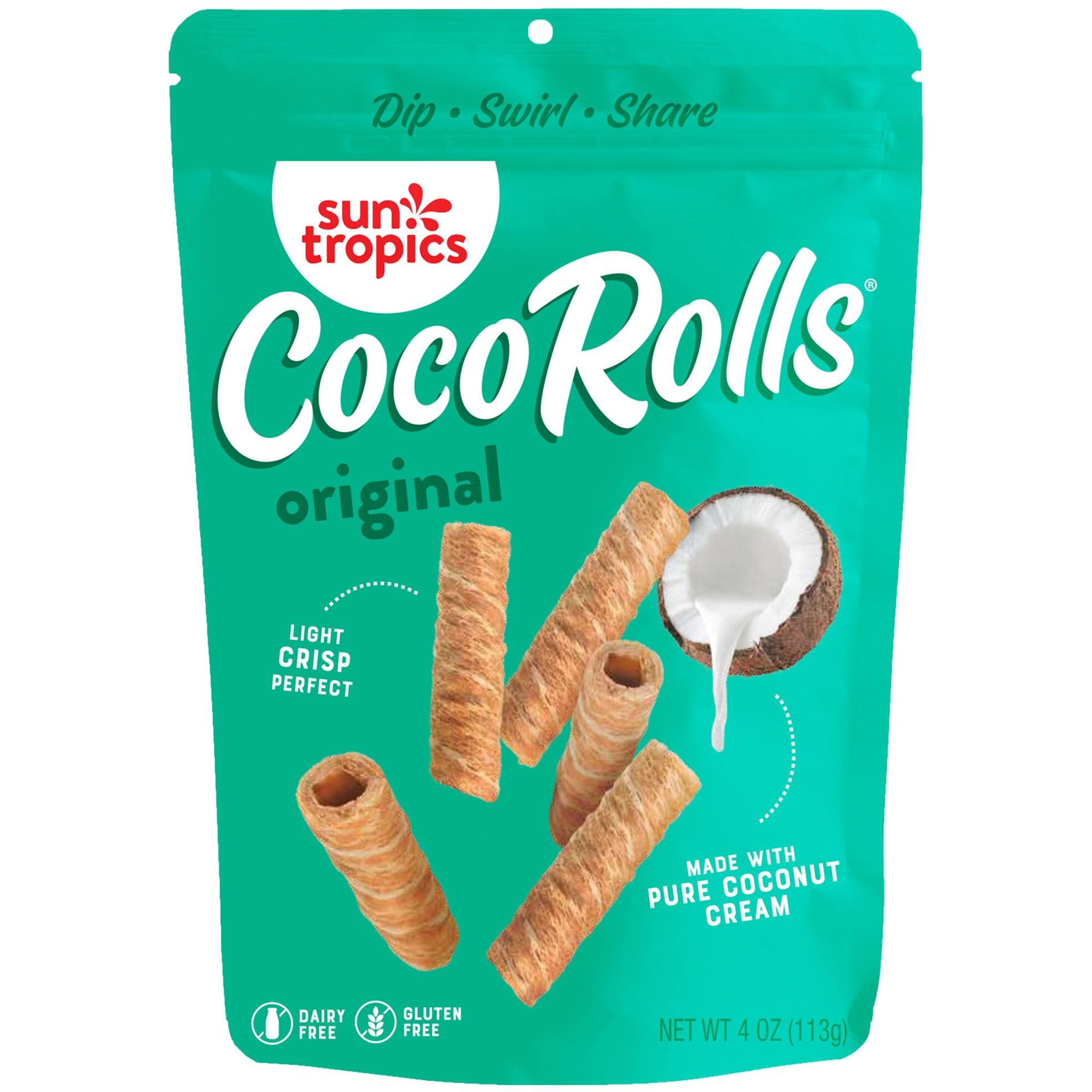 Sun Tropics Cocorolls Original Flavor- 6 Count (4 Oz Each) | Crisp Rolled Wafer Cookies, Coconut Rolls Made With Pure Coconut Cream | Gluten Free & Dairy Free Coconut Wafer Snack