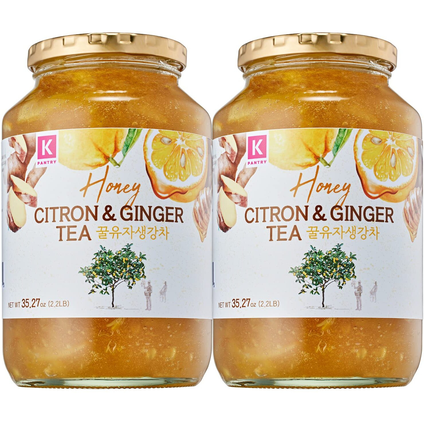 Kpantry Honey Citron & Ginger Tea - Korean Marmalade With Chemical-Free And Fresh Yuzu Citron 35.27 Oz 2 Pack - Ginger, And Sundry Honey, Citron Ginger Sauce For Salad, Spread, Jam, Honey Tea, Smoothie